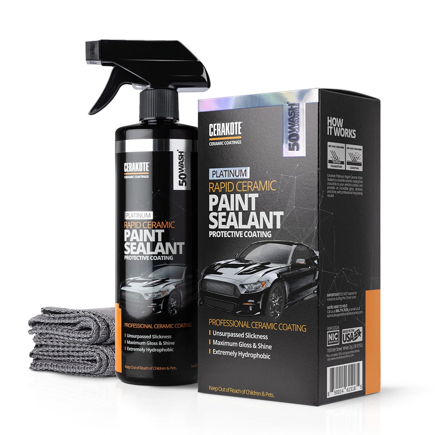 CERAKOTE® Platinum Rapid Ceramic Paint Sealant Spray - 14 oz Bottle - Maximum Gloss & Shine – Extremely Hydrophobic – Unmatched Slickness - Ceramic Spray Coating - 50 Wash Rating
