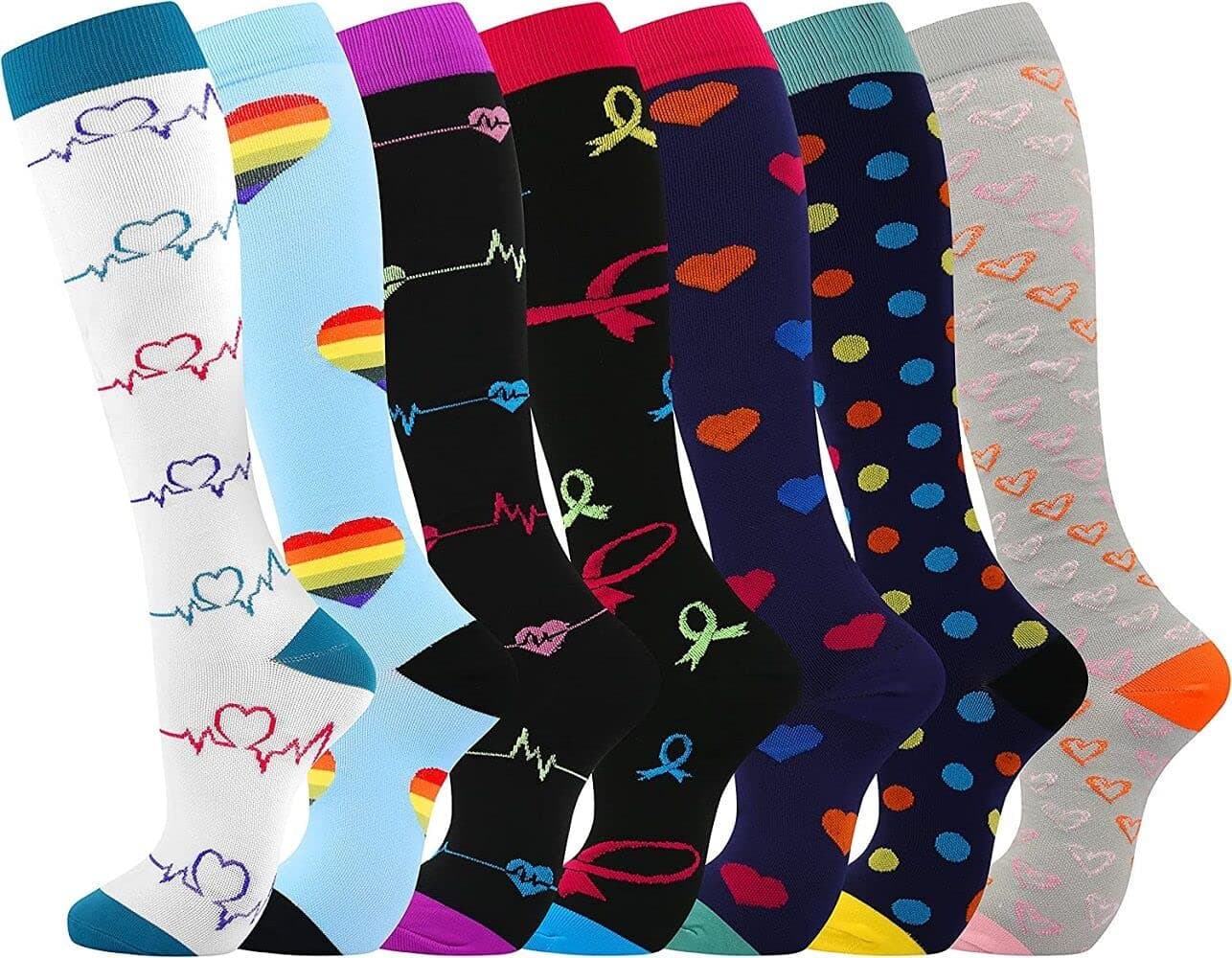 Compression Socks（7 Pair for Women & Men Circulation 20-30mmhg Knee High Sock is Best Support for Athletic Running,Cycling