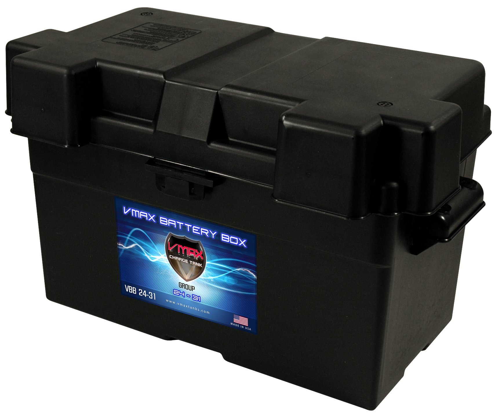 VMAX VBB-24-31 Group 24 27 31 Adjustable Commercial Grade Vented Battery Box compatible with Automotive, Marine and RV Batteries MADE IN USA