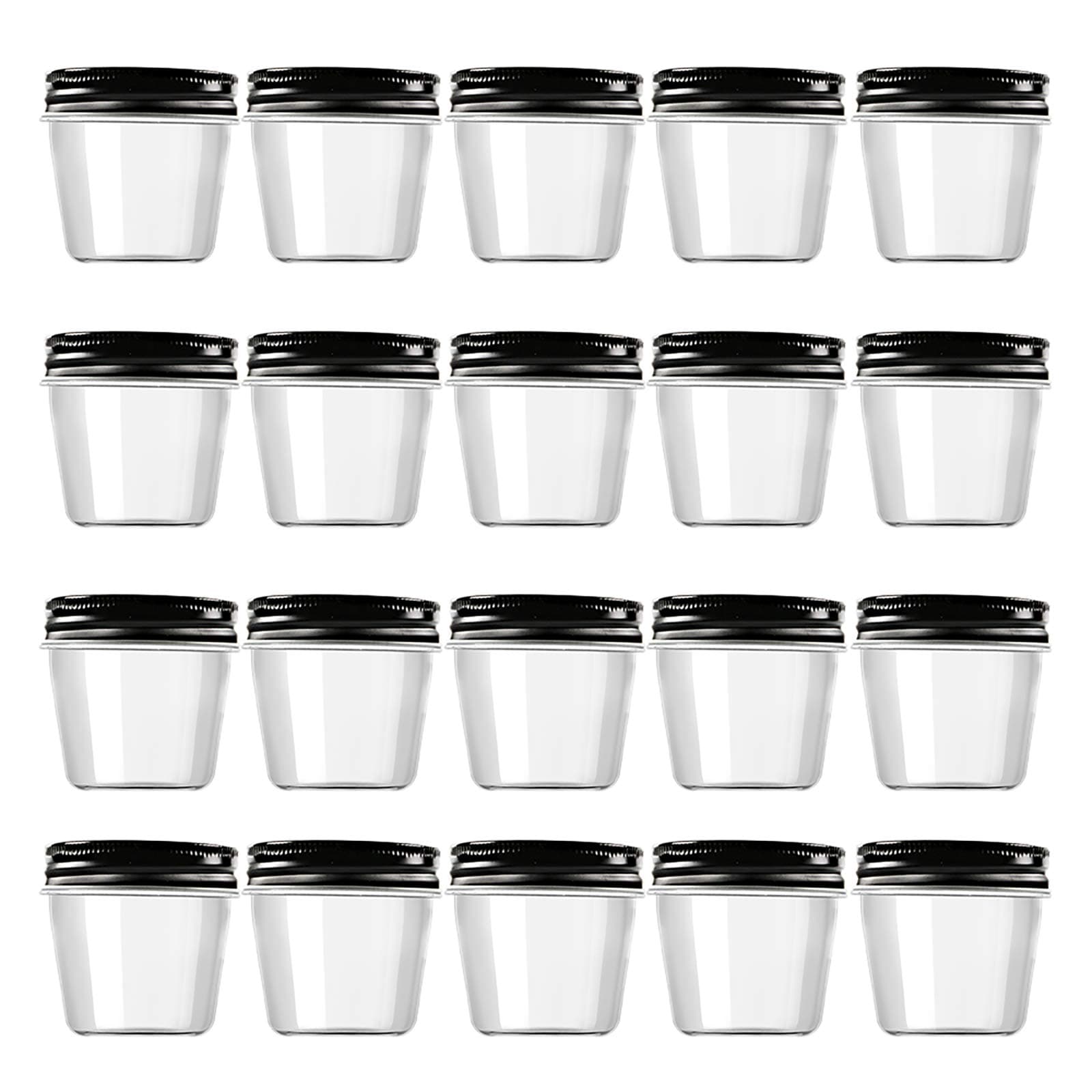 Novelinks 4 Ounce Clear Plastic Jars with Black Lids - Refillable Round Clear Containers Clear Jars Storage Containers for Cosmetics, Kitchen & Household Storage - BPA Free (20 Pack)