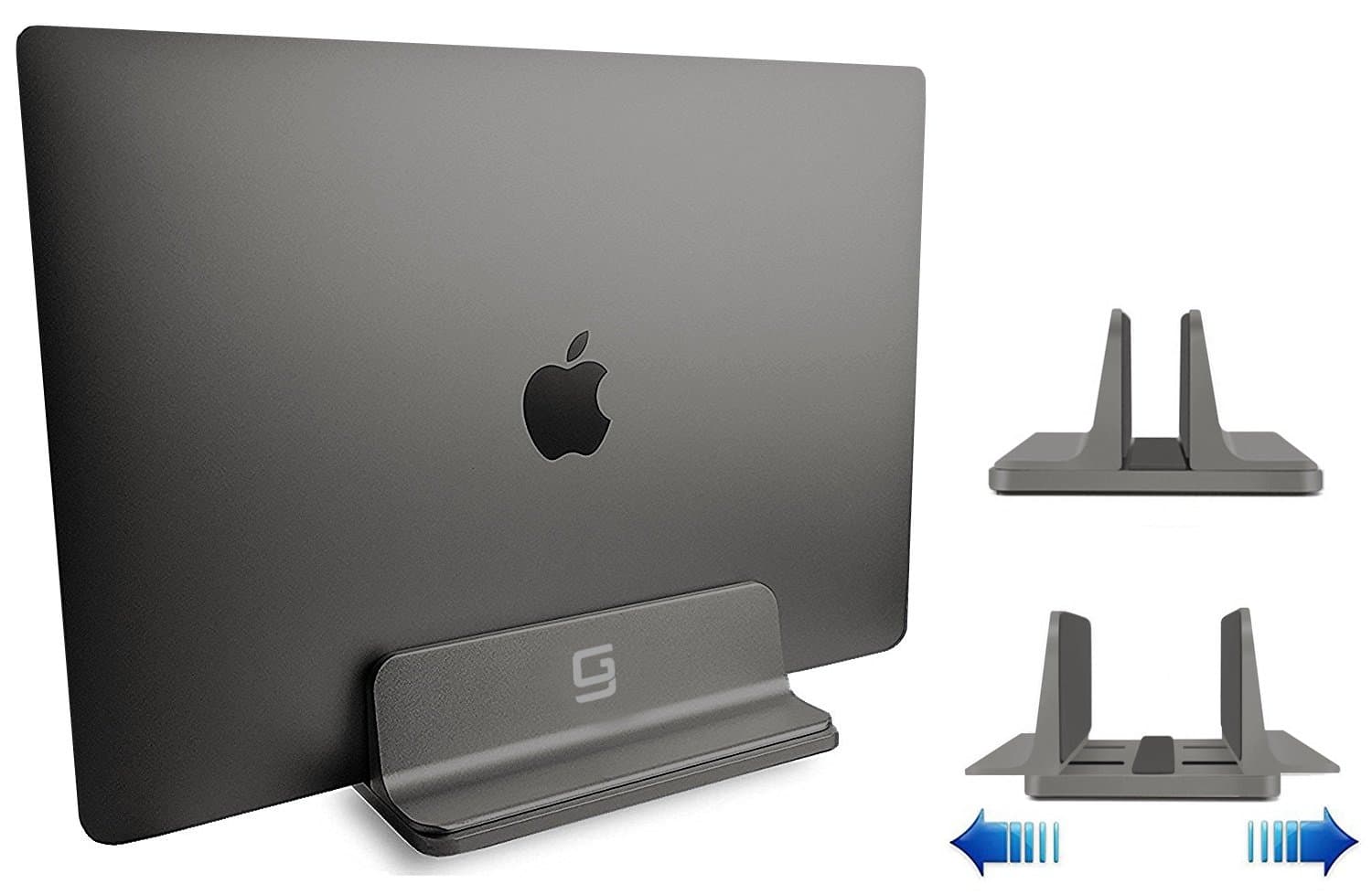 Single Vertical Laptop Stand Holder with Adjustable Dock (Gray)