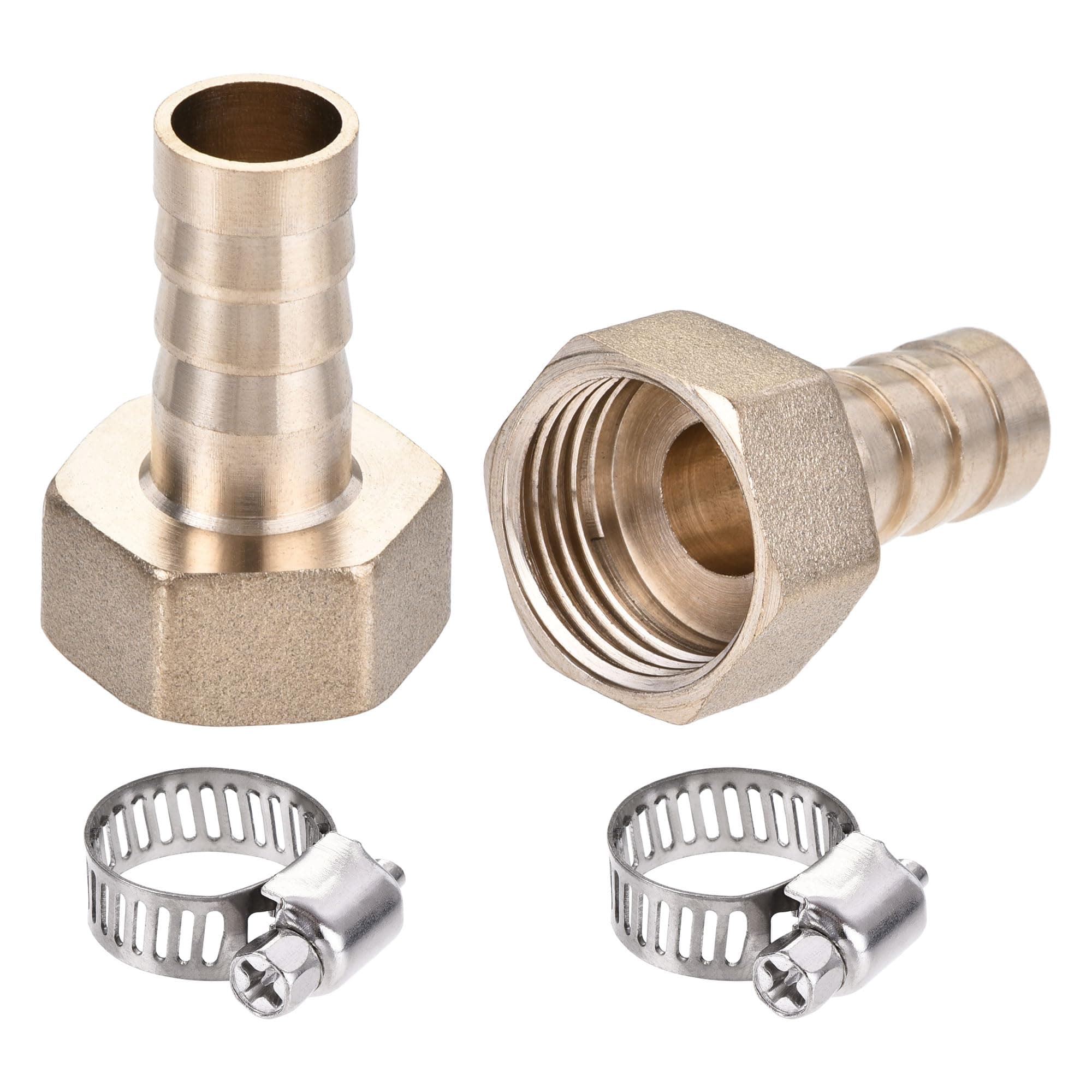 sourcing map Brass Barb Hose Fitting Connector Adapter 12mm Barbed x G1/2 Female Pipe with Hose Clamp 2Set