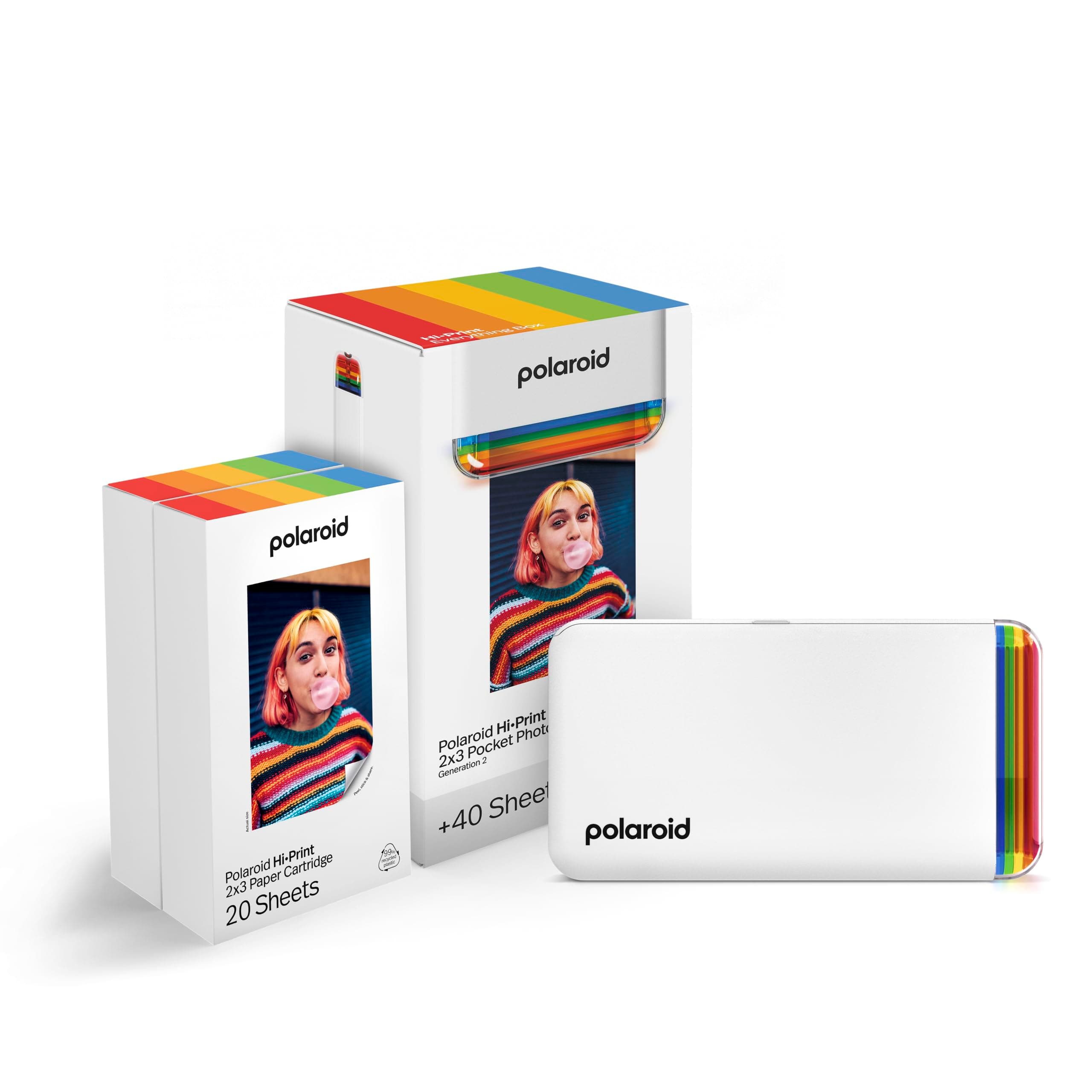 Polaroid Hi-Print + Paper Bundle - 2nd Generation Bluetooth Connected 2x3 Pocket Photo Dye-Sub Printer - White Printer + 40 Photos (6438)