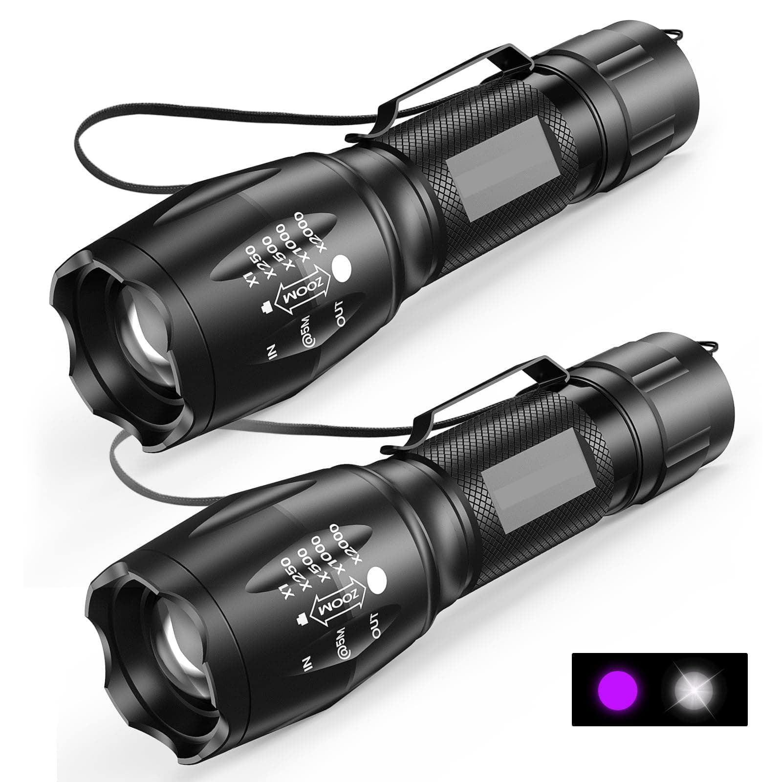 MOWETOO UV Flashlight, Portable Blacklight Flashlight, LED Torch with White and Ultraviolet Light Combo, Black Light Pet Urine Detector for Dog Cat Pee, ID Check, AC Leak, Bed Bug, Rocks, Resin