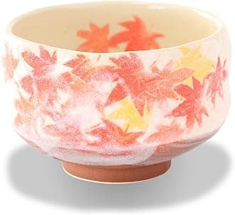 Product of Gifu Japan Mino Ware Mini Matcha Bowl, 3.7 inch, Momiji-Maple Red, Japanese Pottery, Small Tea Bowl, 5.4 floz