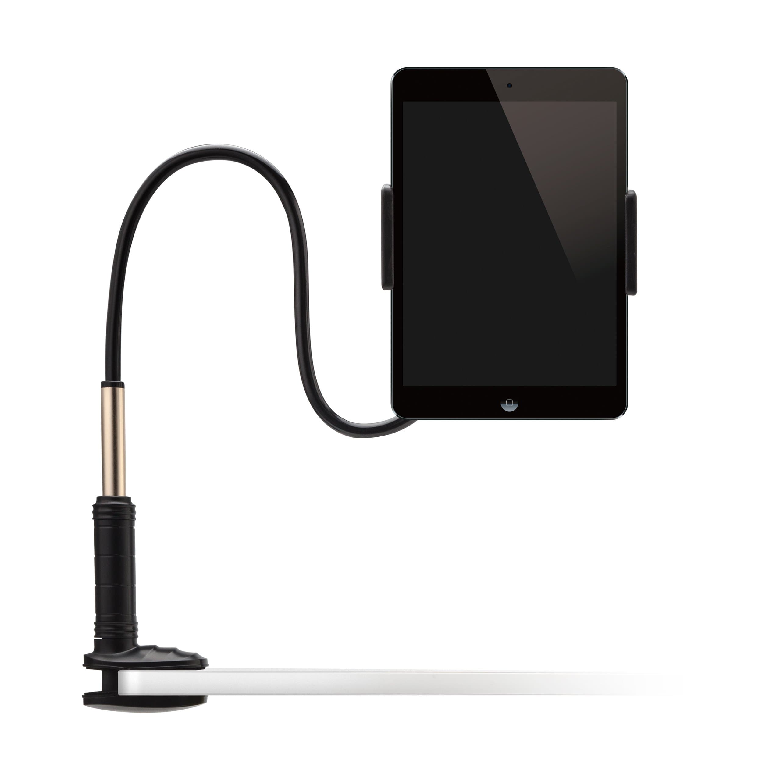 iPad Stand, Foraco Adjustable Gooseneck Mount Holder with Bracket for 4-10.6 Inches Tablets and Smartphones ( iPhone, iPad etc.) , Black