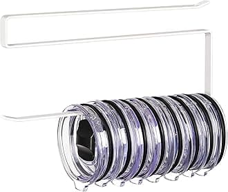 Tumbler Lid Organizer, Horizontal Tumbler Lid Storage Hook Up to 10 Lids, Space Saving Cup Lid Holders Under Cabinet Tumbler Lid Hook for Kitchen Organizer and Storage, Paper Towel Rack Hanger (White)