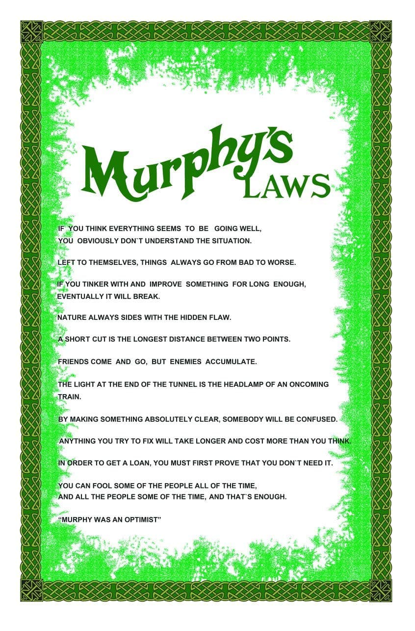 'Murphy's Law' Tea Towel Dish Cloth - Amusing, Funny, Comical, Perfect Gift