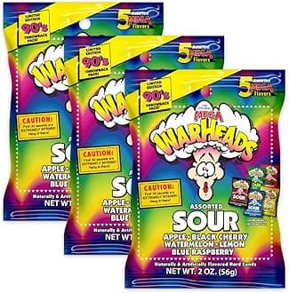 Extreme Sour Hard Candy - Assorted Flavors - Sour Apple, Black Cherry, Blue Raspberry, Lemon & Watermelon Flavors - 2 oz. Bags - 3 Pack