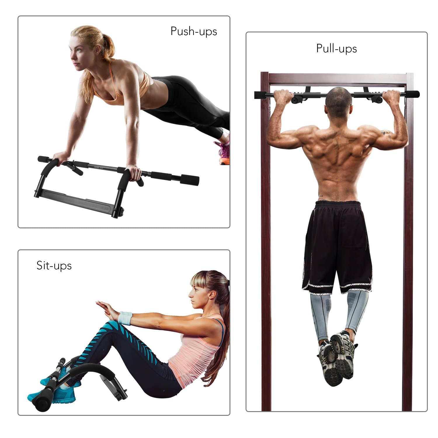 Pull Up Bar, Door Gym Push Up Stand 8 Grips Exercise Bar Construction Sit Chin Up Bar 250lb Strength Training Upper Body and Core Work Out at Home, Portable Tough Steel with Soft Grip