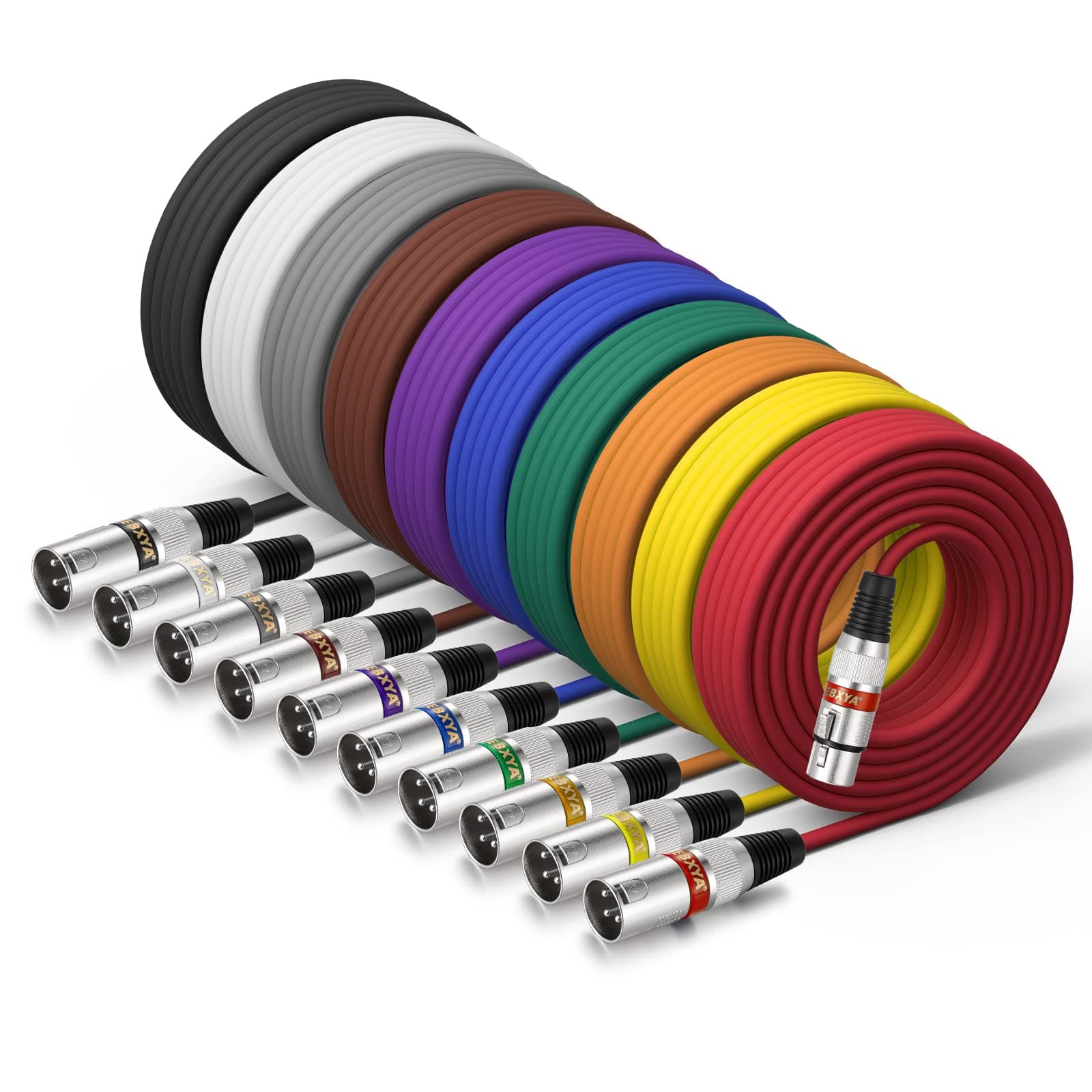 EBXYA XLR Cable 25 ft 10 Pack 3 Pins Balanced XLR Microphone Cable Male to Female Suitable for Audio Mixer, Speaker Systems, Radio Station