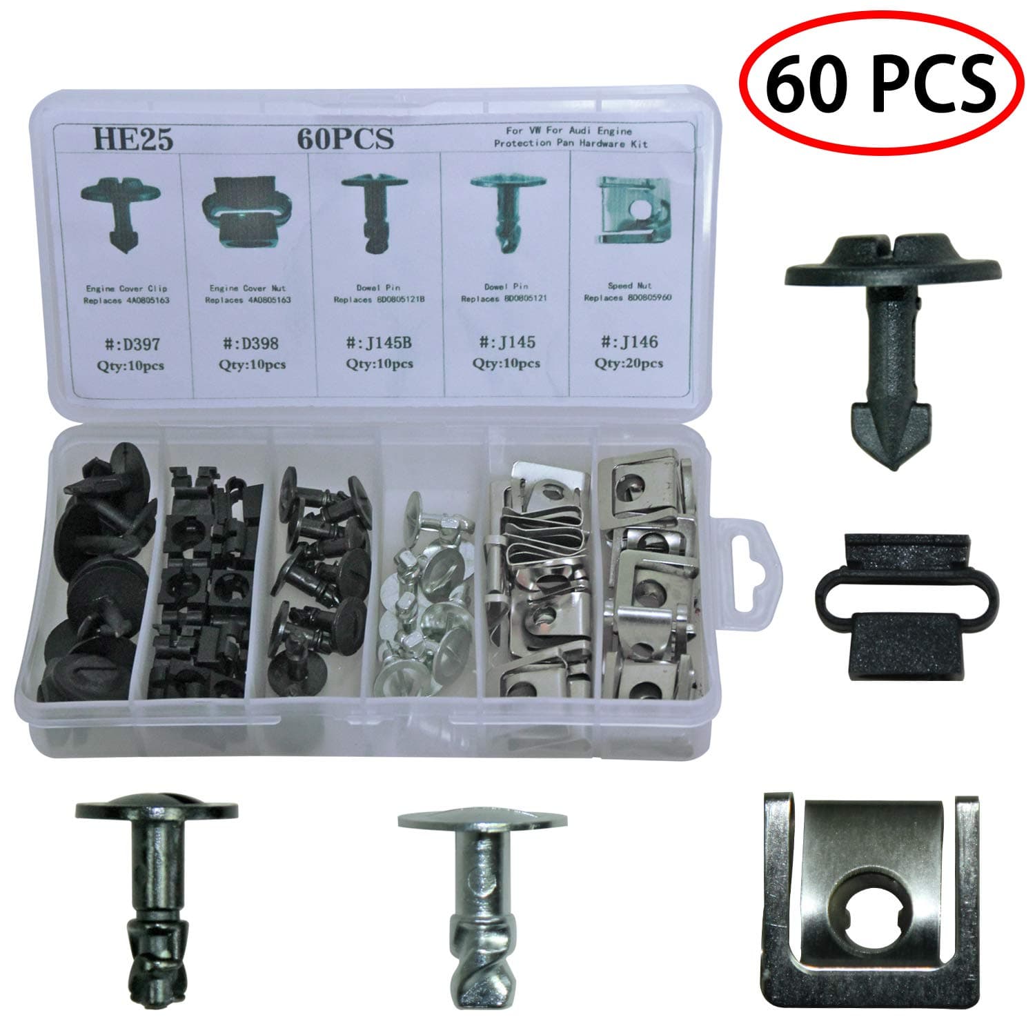 Medoon Car Engine Protection Trim Pin Clip Engine Protection Pan Fastener Rivet Clips for Audi VW 60PCS