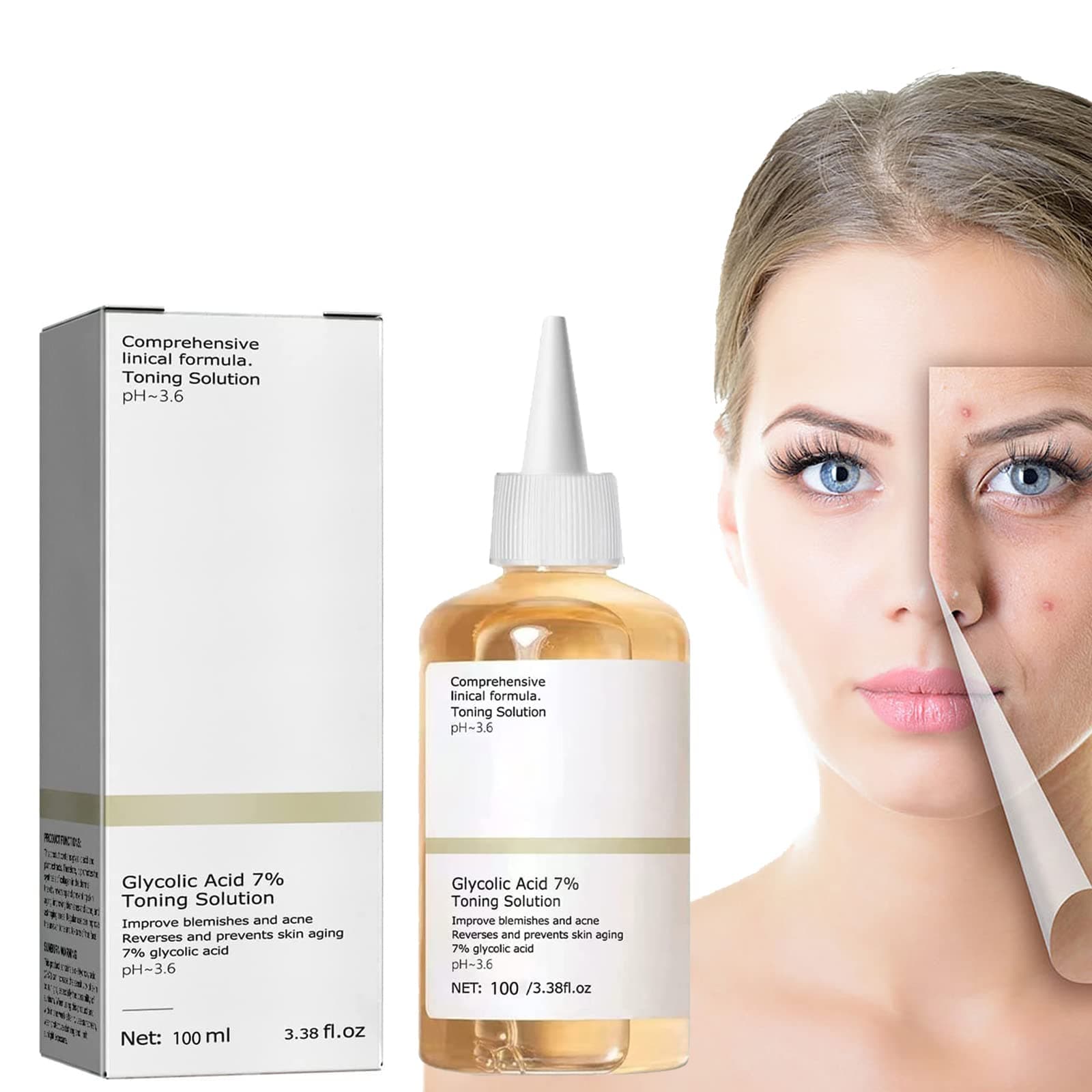 BOTOWI Glycolic Acid 7% Toning Resurfacing Solution, Glycolic Acid Solution,Glycolic Sour Lotion,Back Acne Treatment, Facial Exfoliation Astringe Pores, Prevent Skin Aging (1PCS)