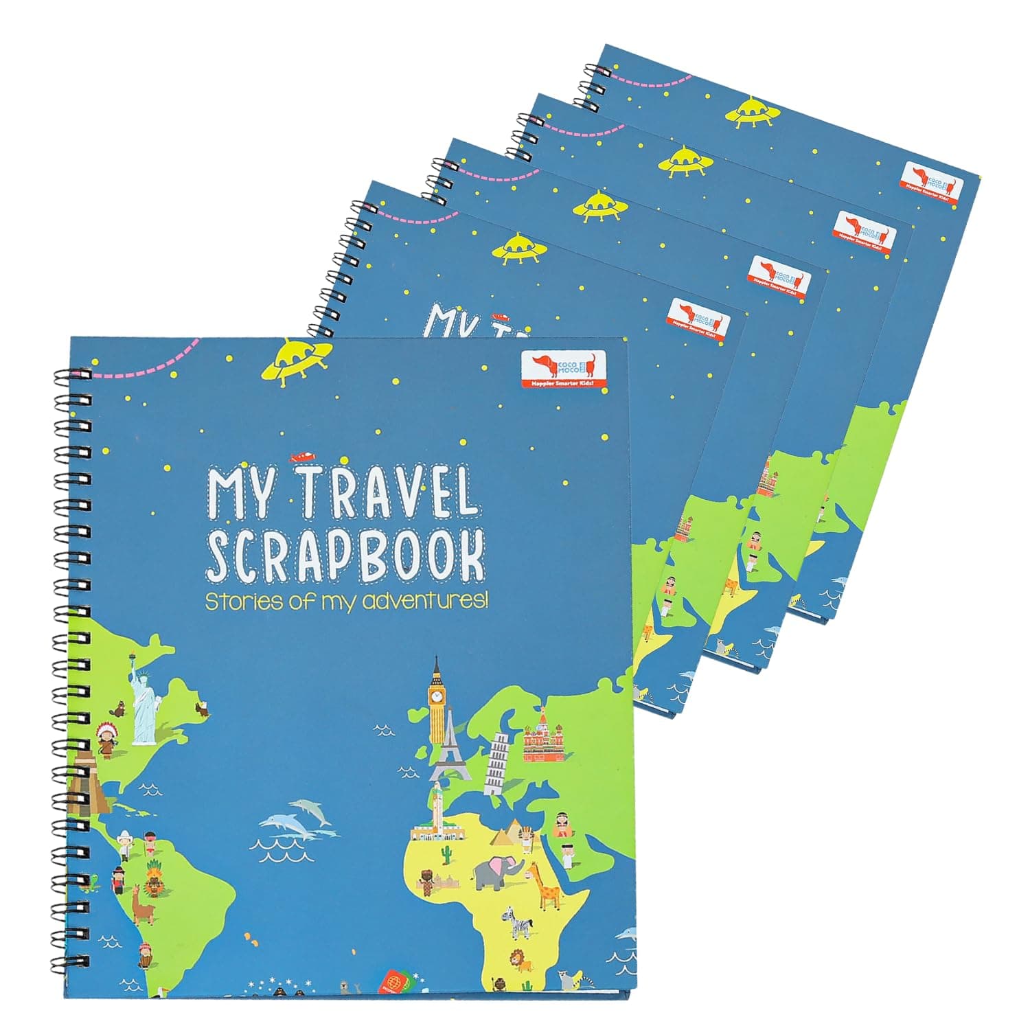 CocoMoco Kids Return Gift Combo Pack for Kids Birthday - Set of 5 Pieces of Travel Scrapbook with Stickers for Ages 5-7 Years, 8-10 Years, 11-14 Year Old Boys and Girls (Multicolor)