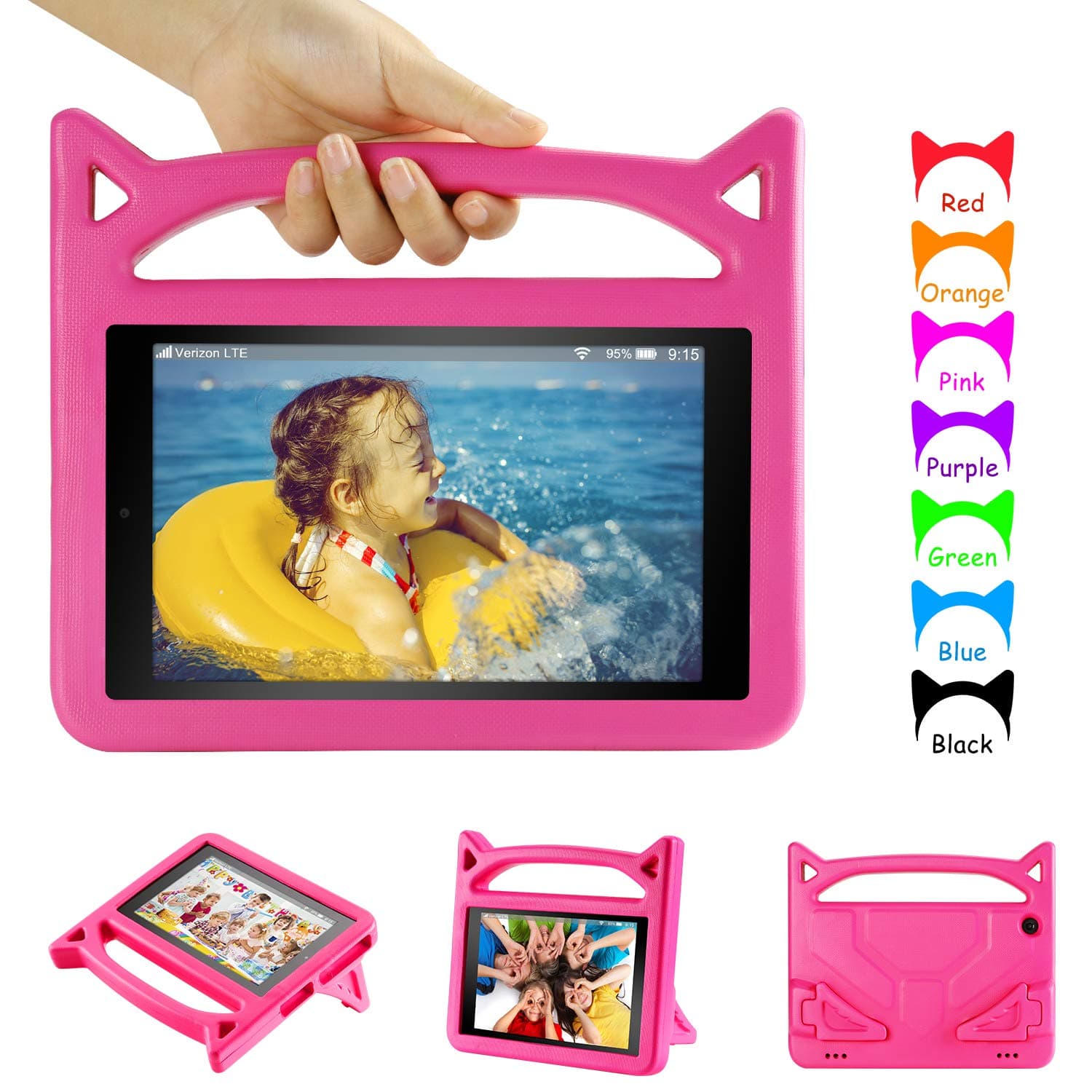 Dinines Kids Case for iPad Mini 5 4 3 2 1 Light Weight Shockproof Hand with Stand Protective Case Cover for Mini, Mini 5 (2019), Mini 4, iPad Mini 3rd Gen, Mini 2,Pink