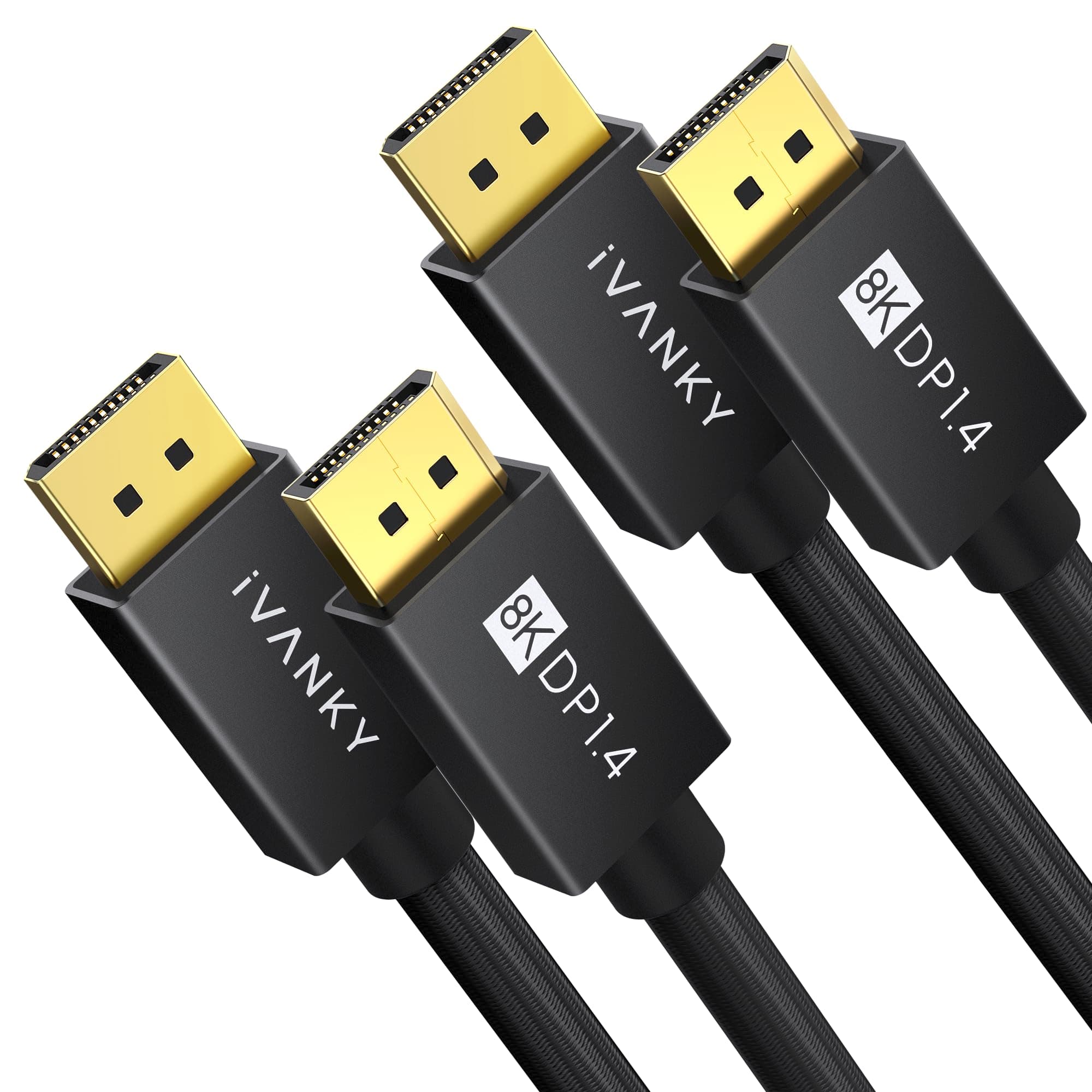 IVANKY 8K DisplayPort 1.4 Cable, [2 Pack, 6ft] High Speed DP Cable, [8K@60Hz, 4K@144Hz, 2K@240Hz] HBR3 Support 32.4Gbps, HDR, HDCP, High Speed Display Port Cord for Gaming Monitor,Graphics,PC,Laptop