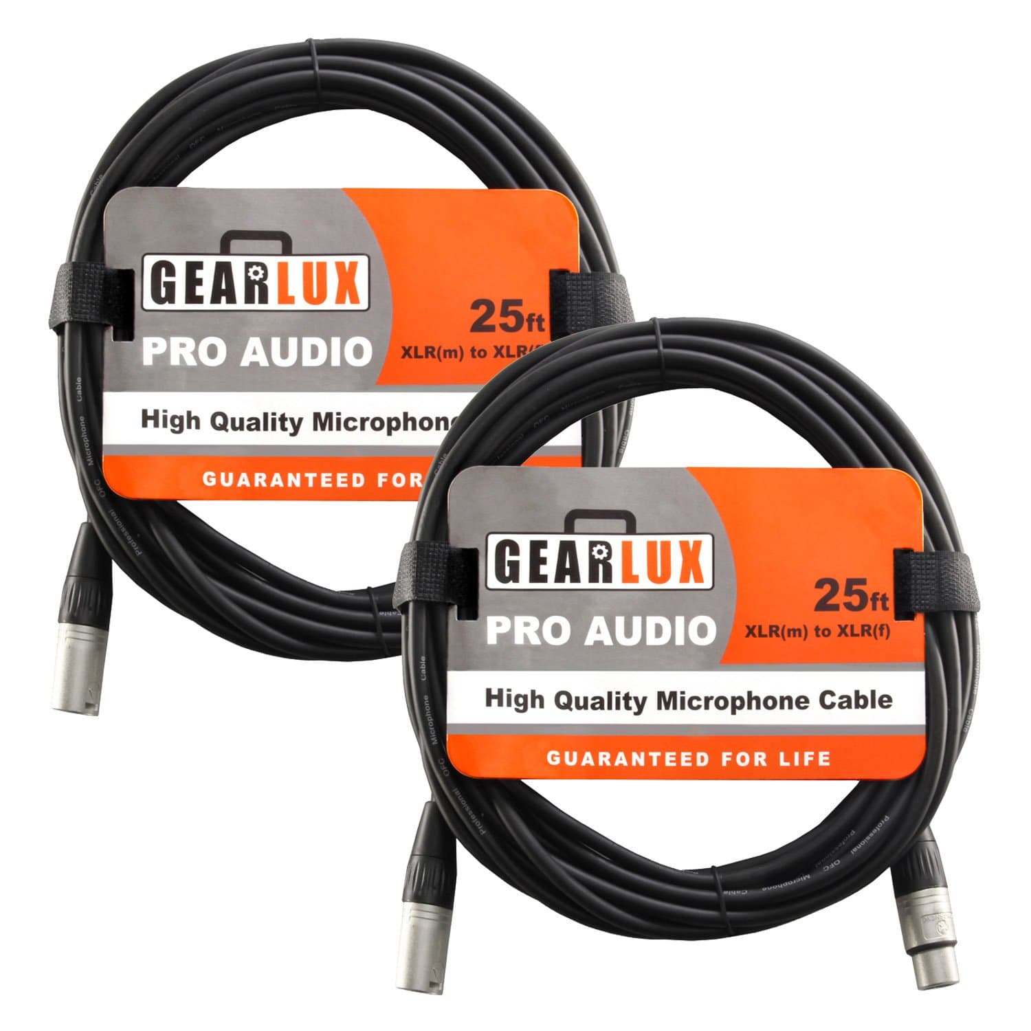Gearlux XLR Microphone Cable, 25 Foot - 2 Pack-Black