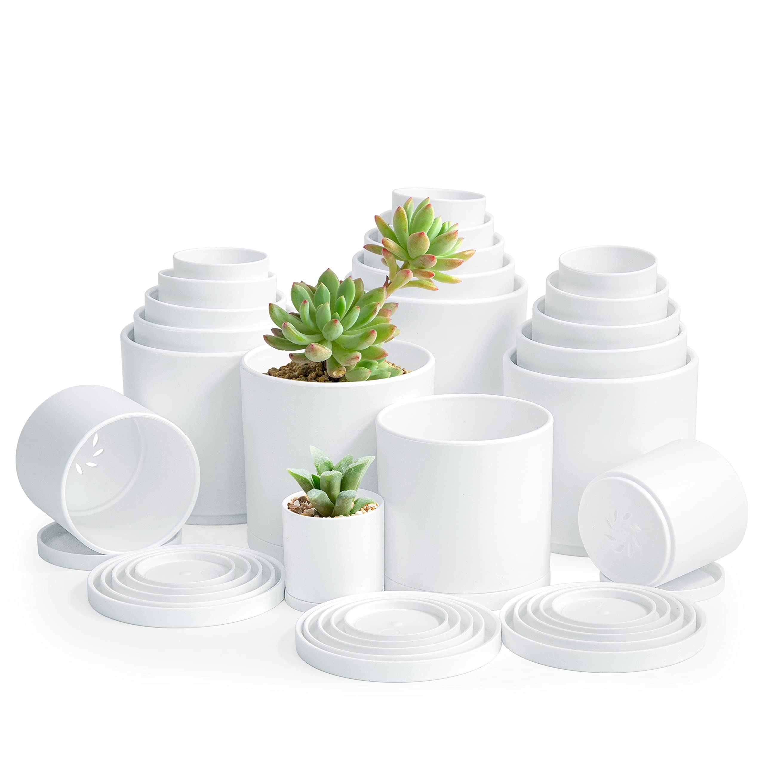 D'vine Dev Pack of 20 White Plant Pots (4 Set of 2 Inch, 2.5 Inch, 3 Inch, 3.5 Inch, 4 Inch) Small Garden Planter Pots for Plant with Drainage Holes and Saucers, 74-U-XS-1