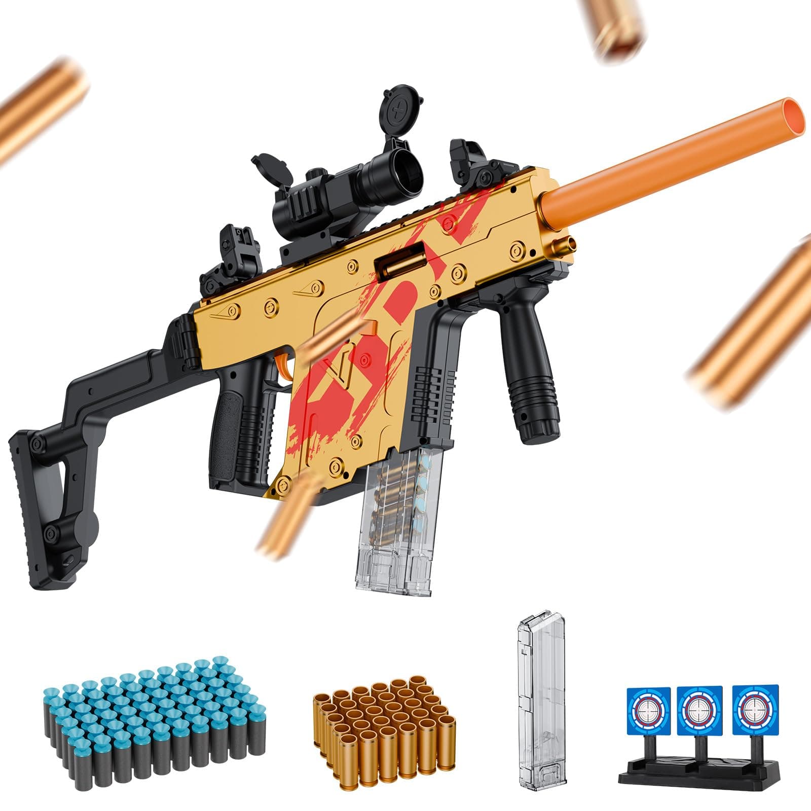 Automatic Toy Gun for Soft Bullets, Auto-Manual Shell Ejecting Toy Foam Blasters & Guns with Soft Darts, Toys for 8+ Year Old Boys Adults, Birthday Chritmas Gift(Golden)
