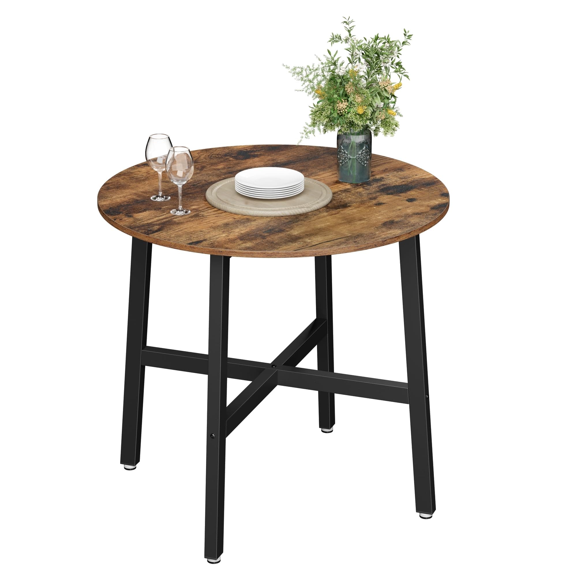 VASAGLE Dining Table, Round Kitchen Table, for Living Room, Office, 80 x 75 cm (Diameter x Height), Industrial Style, Rustic Brown and Black KDT080B01