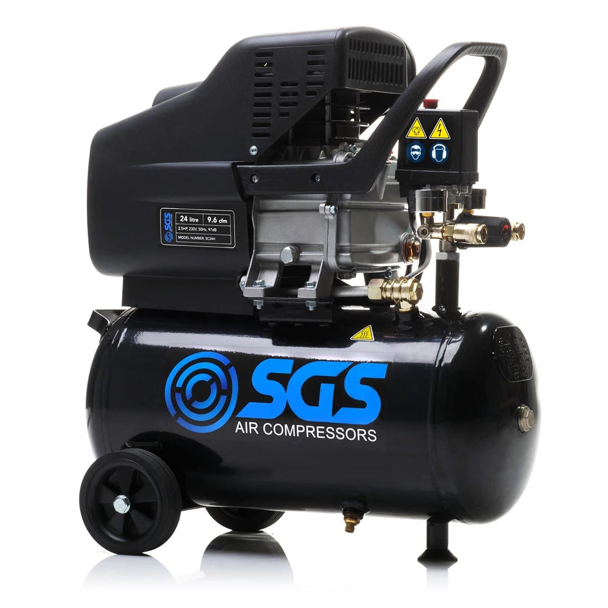 Air Compressor 24 Litre Direct Drive, 9.6CFM 2.5HP with Twin Air Outlets