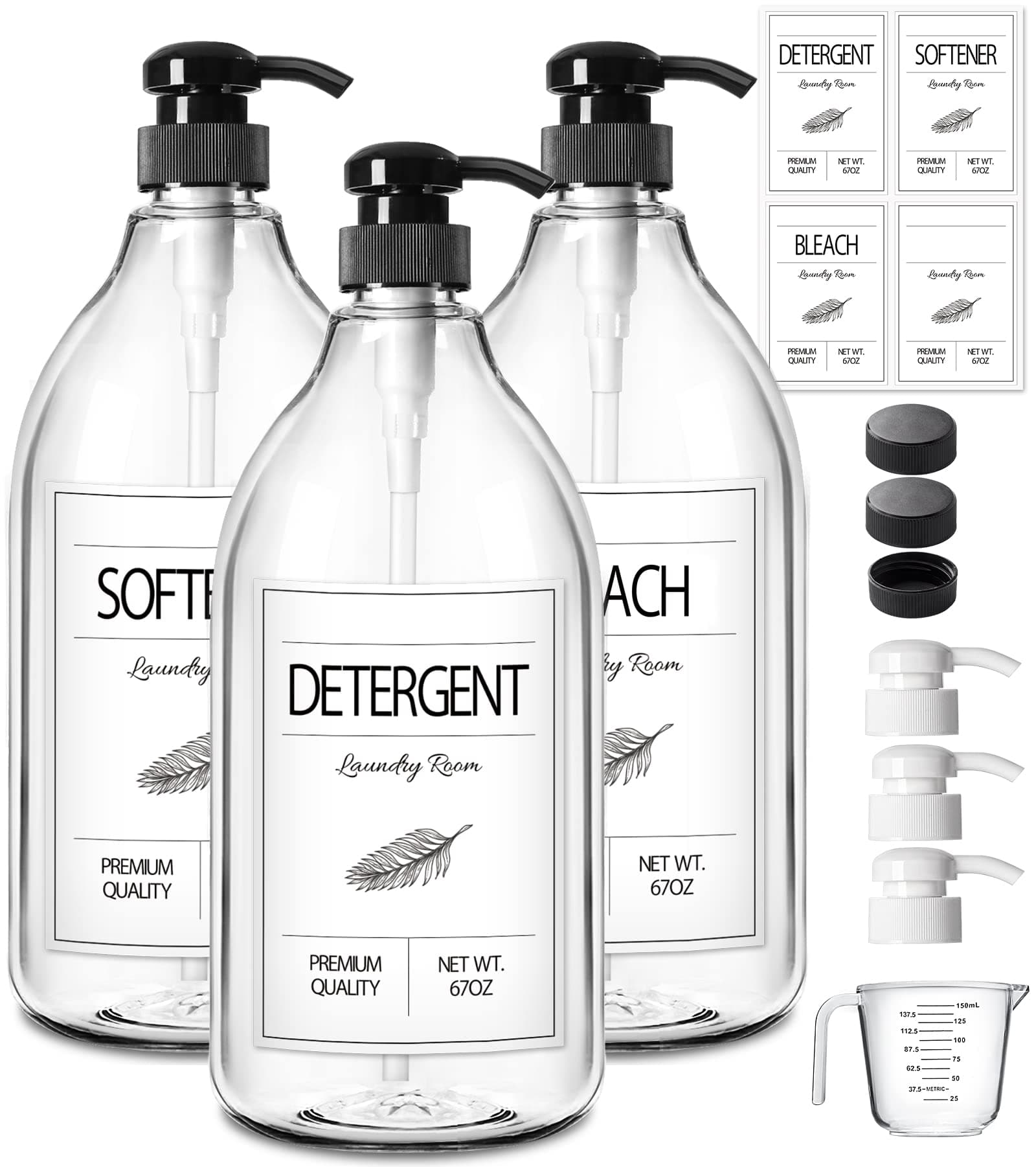 GMISUN Laundry Detergent Soap Dispenser, Liquid Laundry Detergent Dispenser, Container For Farmhouse Laundry Room Decor, Organizer For Liquid DetergentSoftenerBleach Storage Bottle(67 Oz Set Of 3)