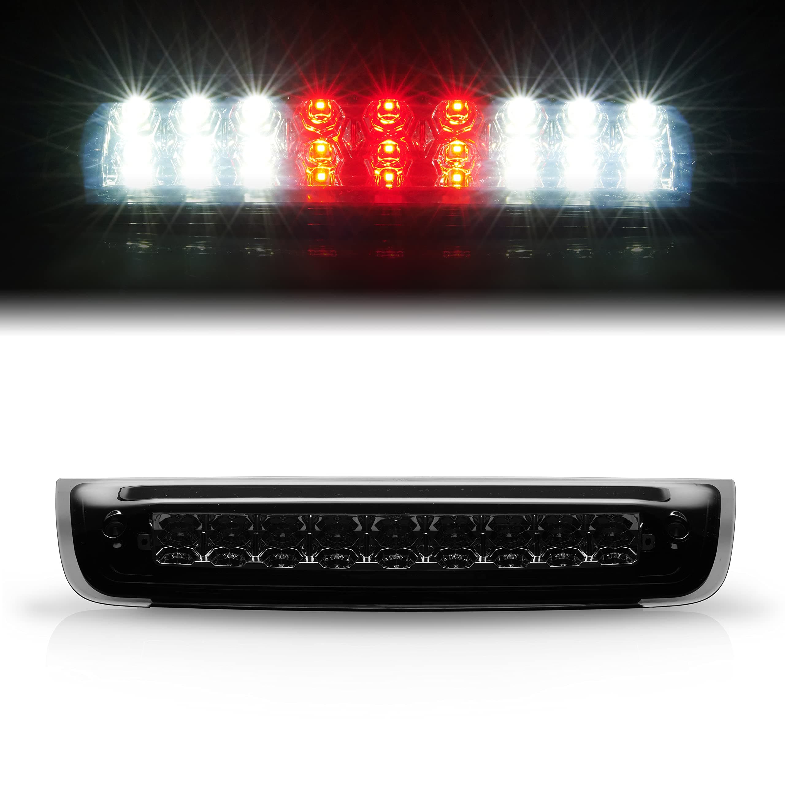 Cxdar Third 3rd Brake Light, Red/White LED High Mount Stop Light Replacement for 2009 2010 2011 2012 2013 2014 2015 2016 2017 Dodge Ram 1500 2500 3500, Rear Center Cab Roof Tail Cargo Lamp, Smoke Lens