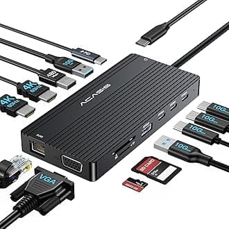 USB C Docking Station Dual HDMI Monitor, Laptop Docking Station 3 Monitors, 2 * 4K HDMI+1080p VGA+100W PD+Ethernet+3 USBC 10Gbps+SD/TF+Audio Adapter, USB C Hub for Dell/Lenovo/HP/ThinkPad(Black)