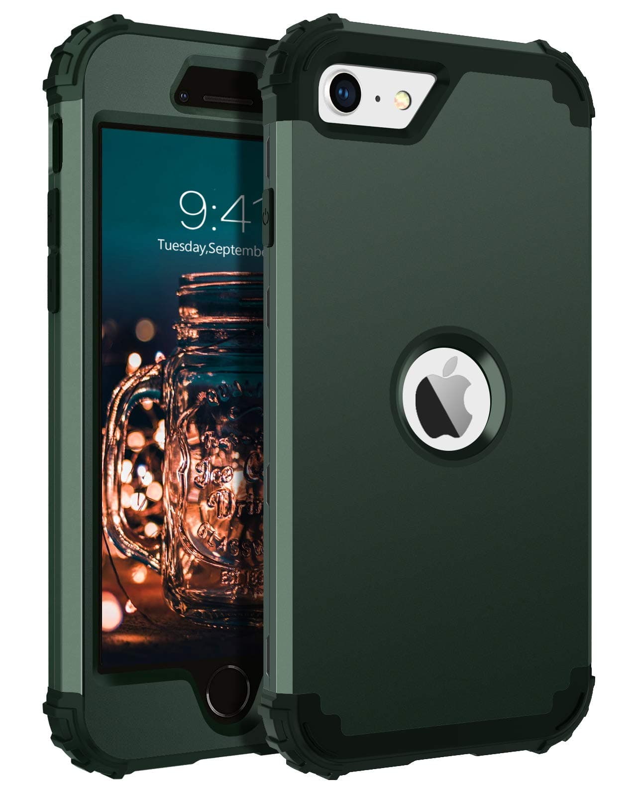 BENTOBEN for iPhone SE 2022 Case and Phone Case iPhone SE 2020, Heavy Duty 3 in 1 Full Body Rugged Shockproof Hybrid Hard PC Soft Rubber Bumper Drop Protective Girls Women Boy Men SE Cover, Dark Green