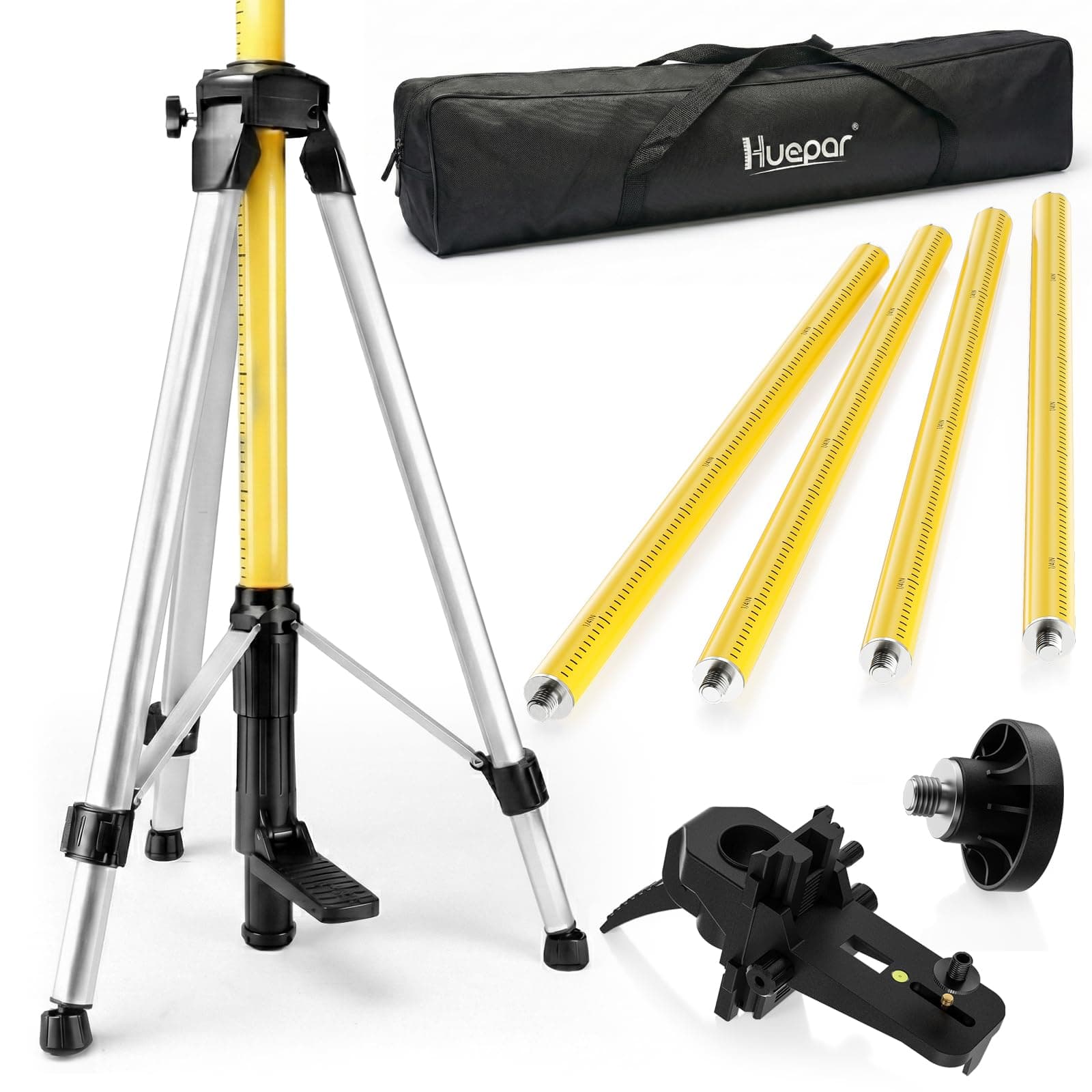 - 12 Ft./3.7M Professional Laser Level Pole with Tripod and 1/4-Inch by 20-Inch Laser Mount for Rotary and Line Lasers, Adjustable Telescoping Laser Pole with 5/8"-11 Threaded Adapter-LP36A