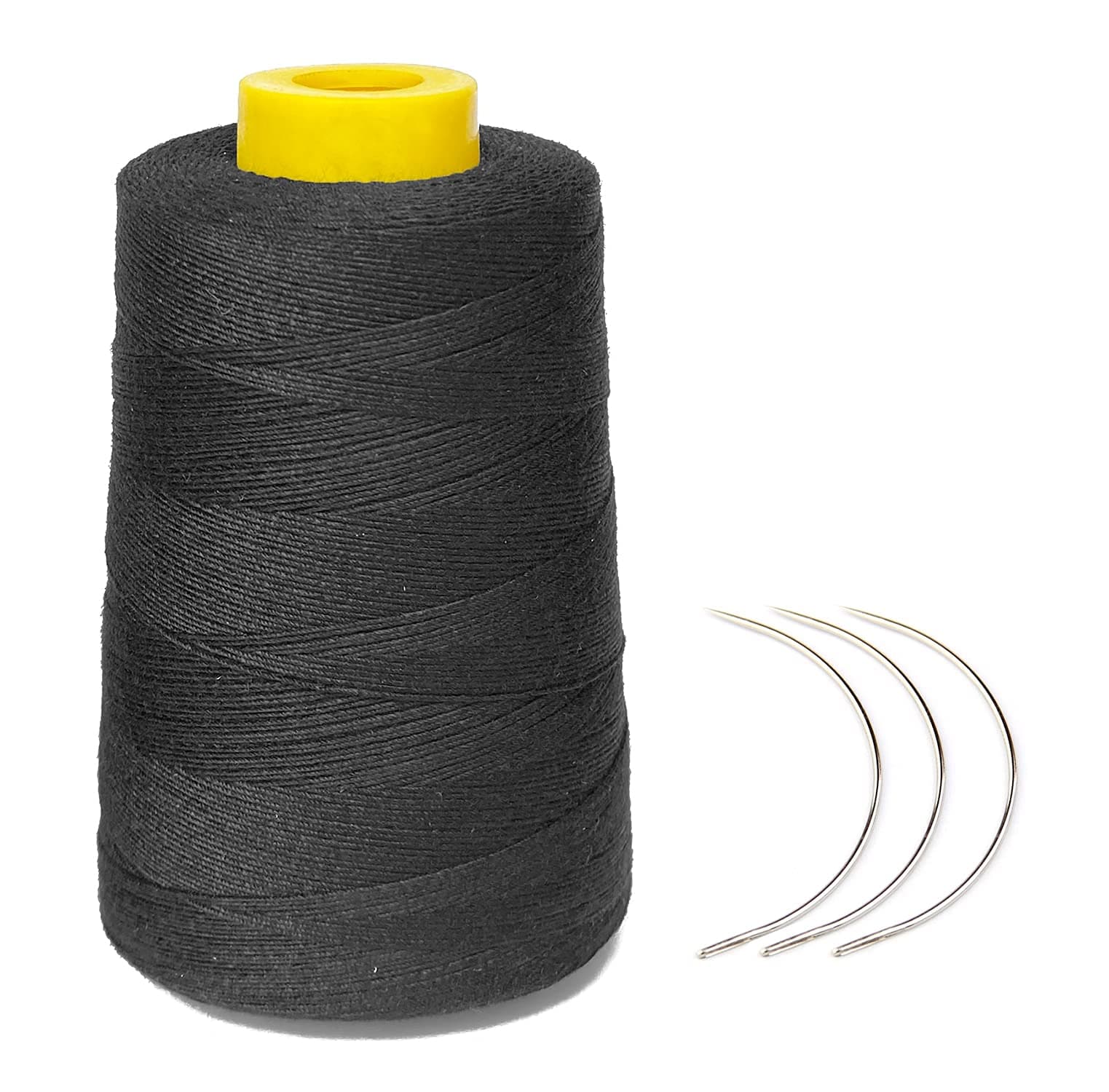 Thick Human Hair Sewing Thread with 3pcs Curl Needles Wig Making Thread 1000 Yards (Black)