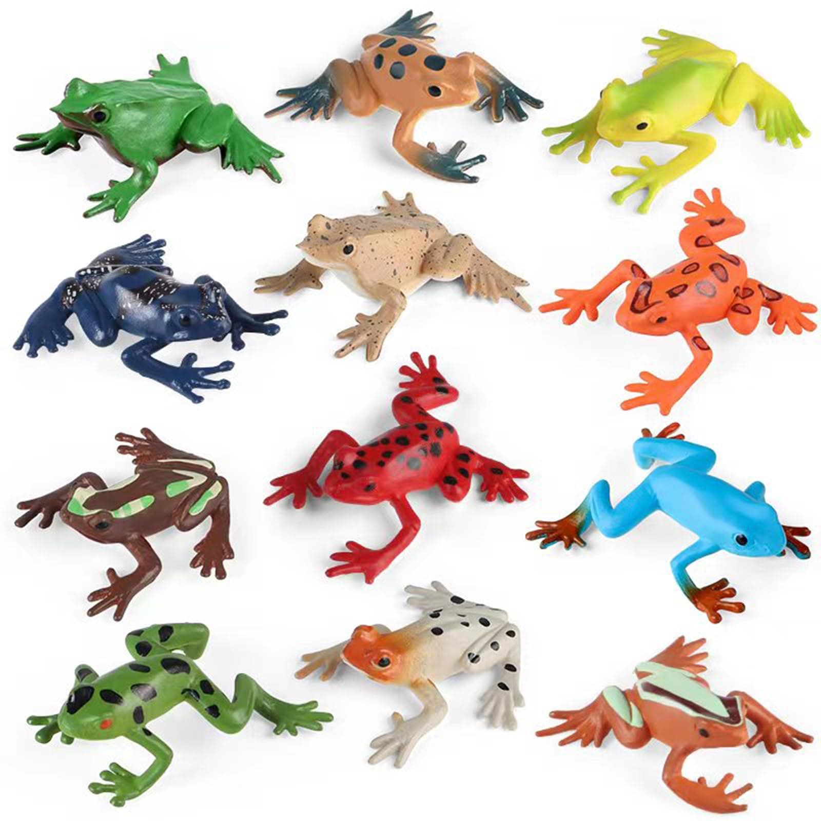 12 PCS Mini Frogs Toy Figures, Fun Plastic Rainforest Character Toys, Easter Party Favors Miniature Animal Toys for Boys Girls