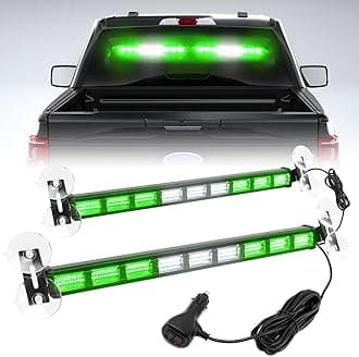 BooYu [Upgraded Switchable 4 Colors Emergency Strobe Traffic Advisor Light Bar 162 LED Windshield 2 in 1 Visor Safety Warning Hazard Flashing Lights for Firefighter Police Truck Vehicle (Green/White)