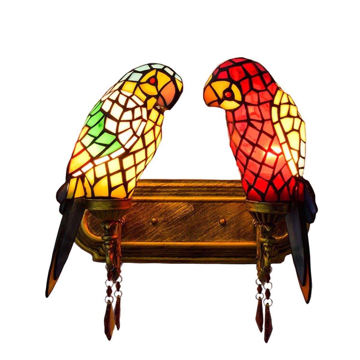 Tiffany Mirror Front Light Parrot 2 Heads Wall Lighting Stained Glass E26 LED¡¡Wall Lamp 110V Retro Bedside Wall Light Bird Passage Wall Lights