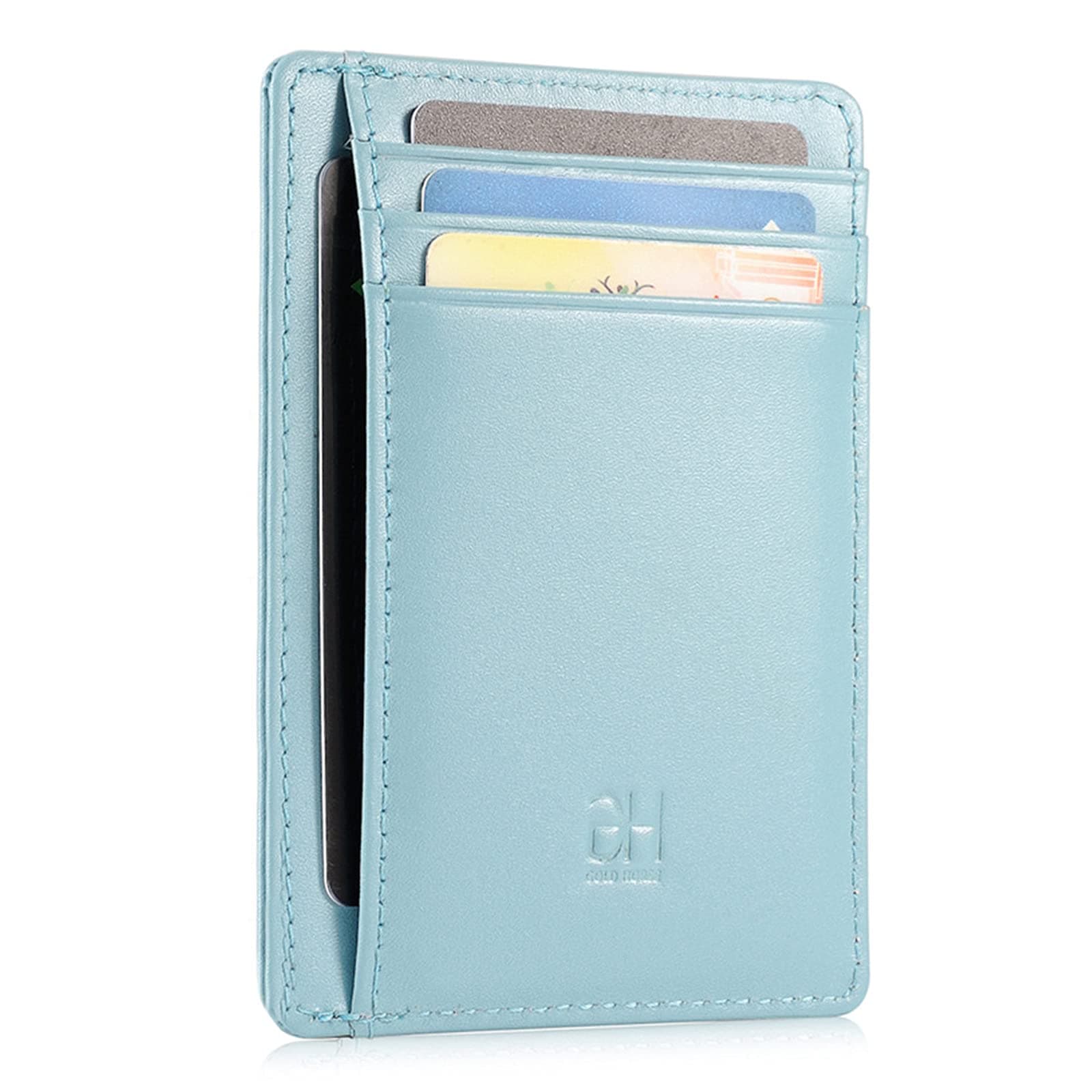 Slim RFID Blocking Card Holder Minimalist Leather Front Pocket Wallet for Women