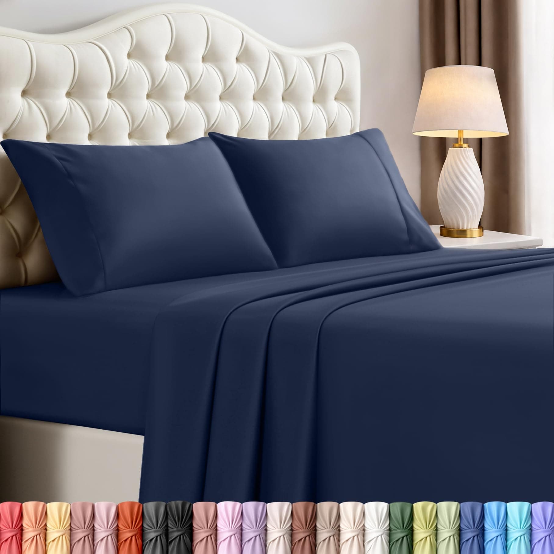 Utopia Bedding King Size Sheet Set – 4 Piece Bed Sheets, Soft and Breathable Microfiber, Includes 1 Fitted Sheet, 1 Flat Sheet and 2 Pillowcases – Oeko Tex (Navy Blue)