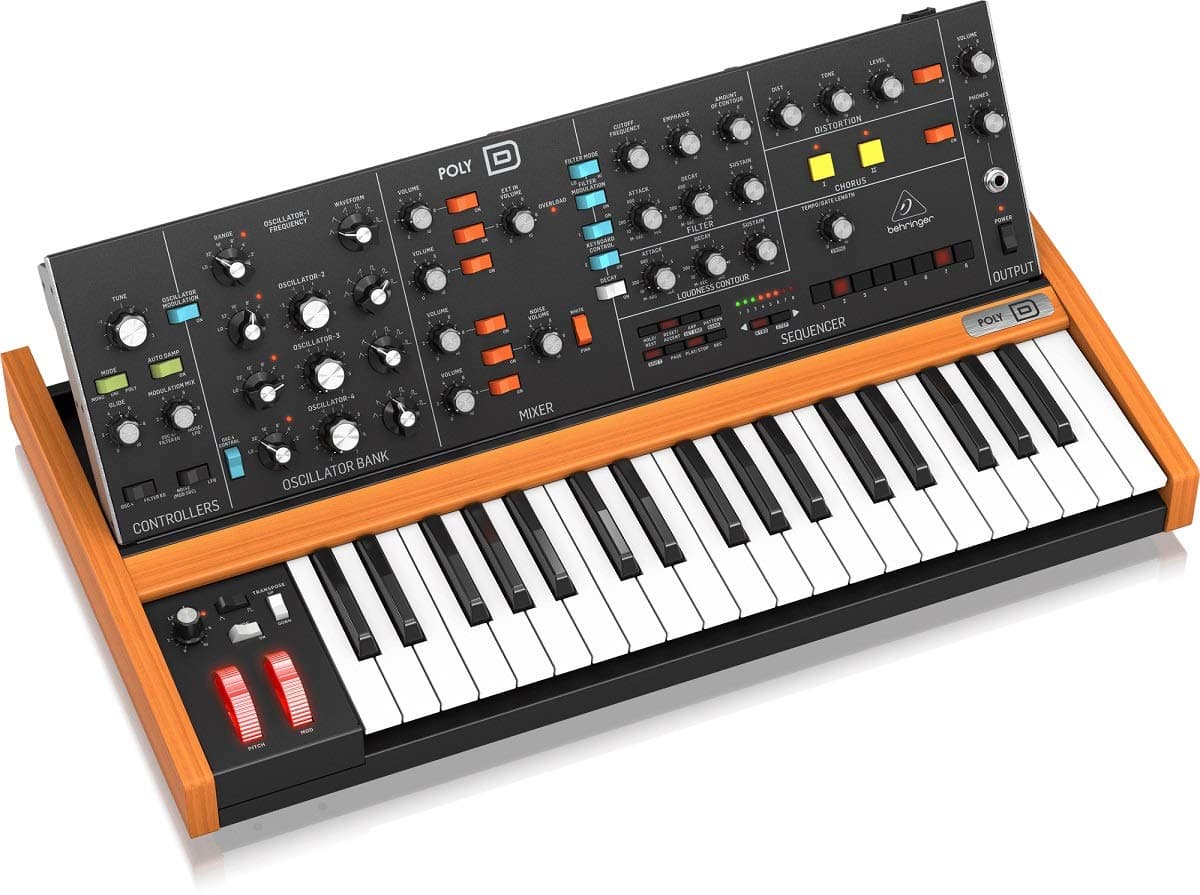POLY D Analog 4 - Voice Polyphonic Synthesizer with 37 Full-Size Keys, 4 VCOs, Classic Ladder Filter, LFO, BBD Stereo Chorus, Distortion, 32 - Step Sequencer and Arpeggiator