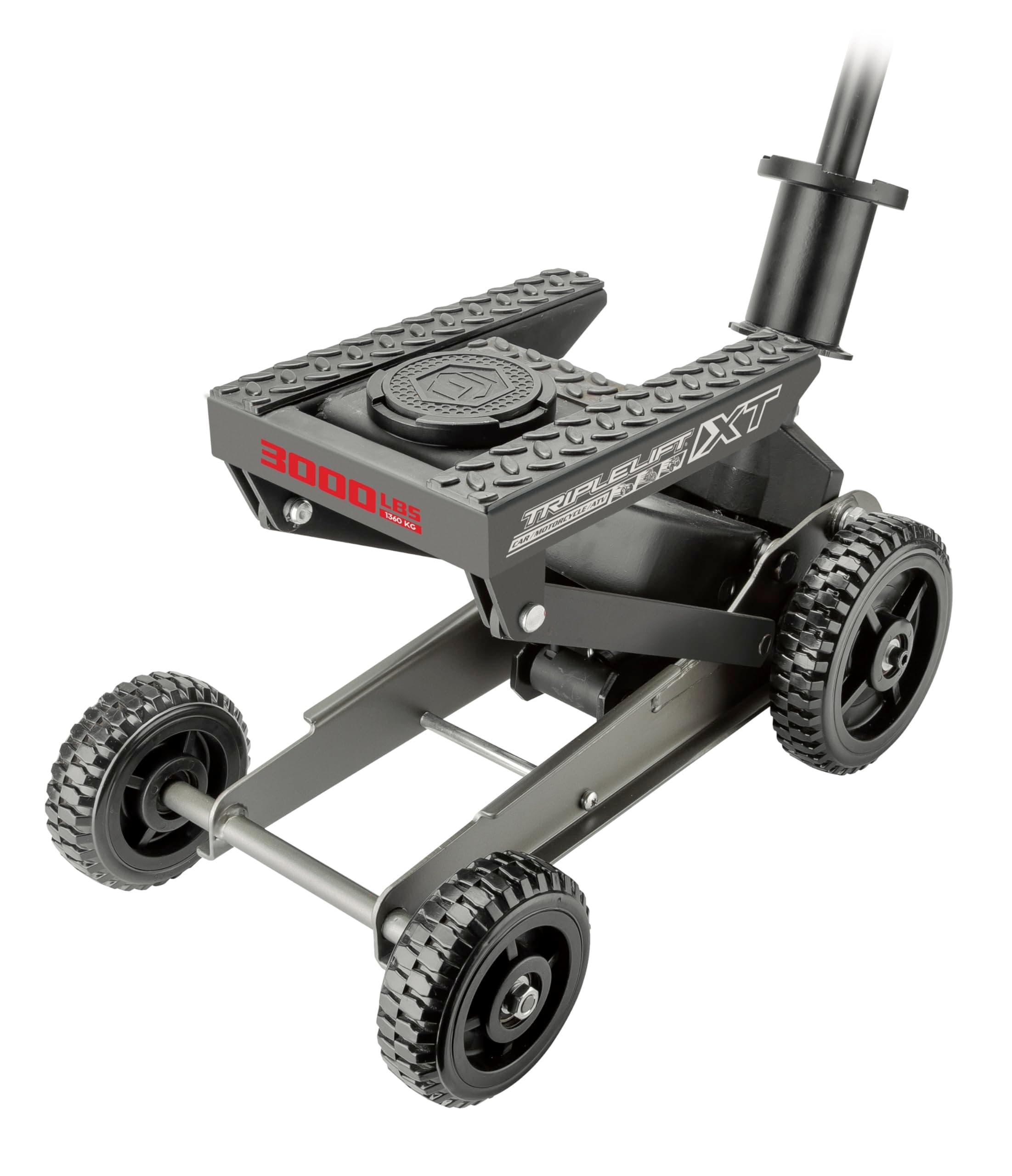 Powerbuilt Big Wheel Triple Lift Garage Jack, 3000 Pound Off Road Lift, Truck, Car, Motorcycle 1.5 Ton Capacity, 620613ECE