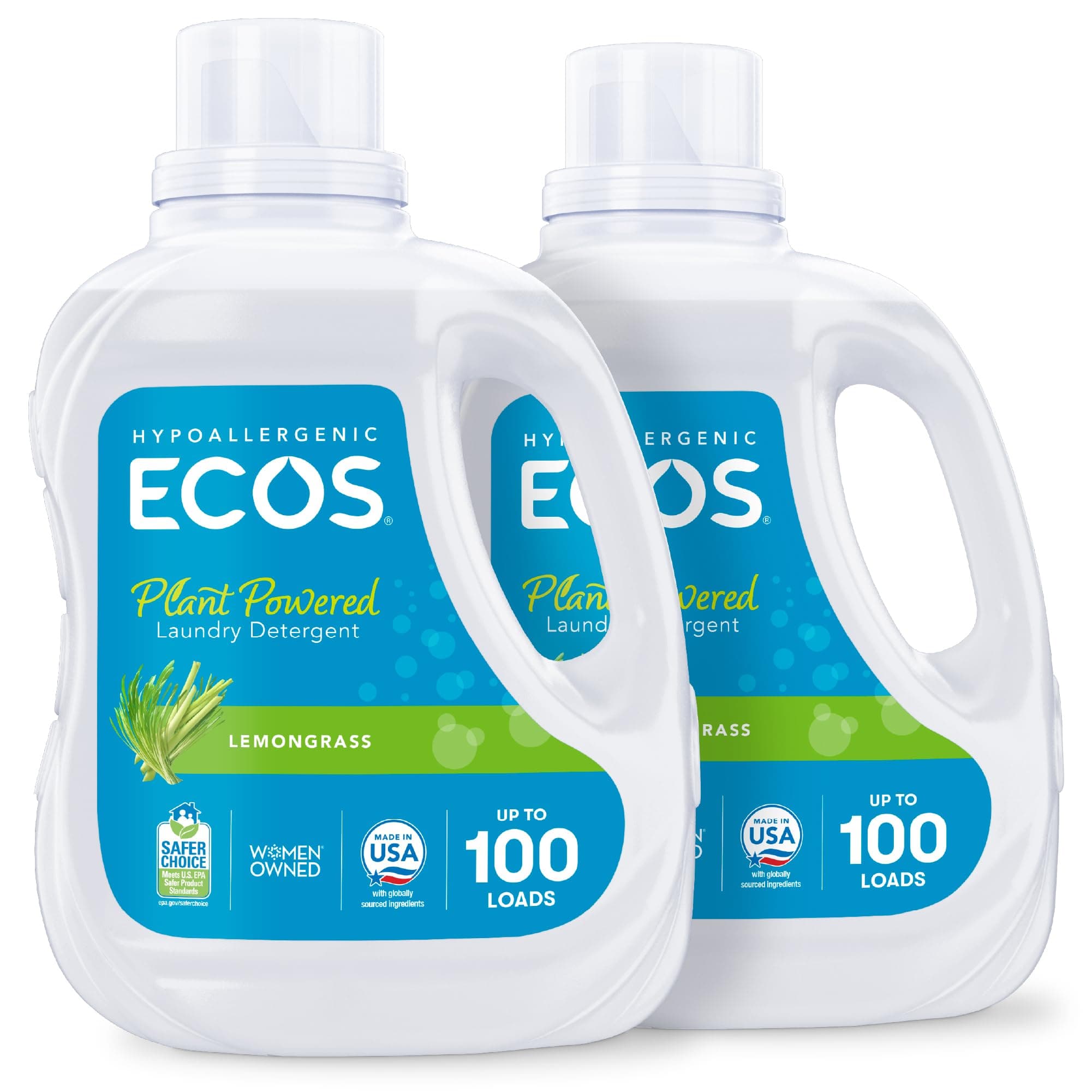 Earth Friendly Products ECOS 2x Liquid Laundry Detergent With Built In Softener, Lemongrass, 100 Loads, 100-Ounce Bottle by Earth Friendly Products