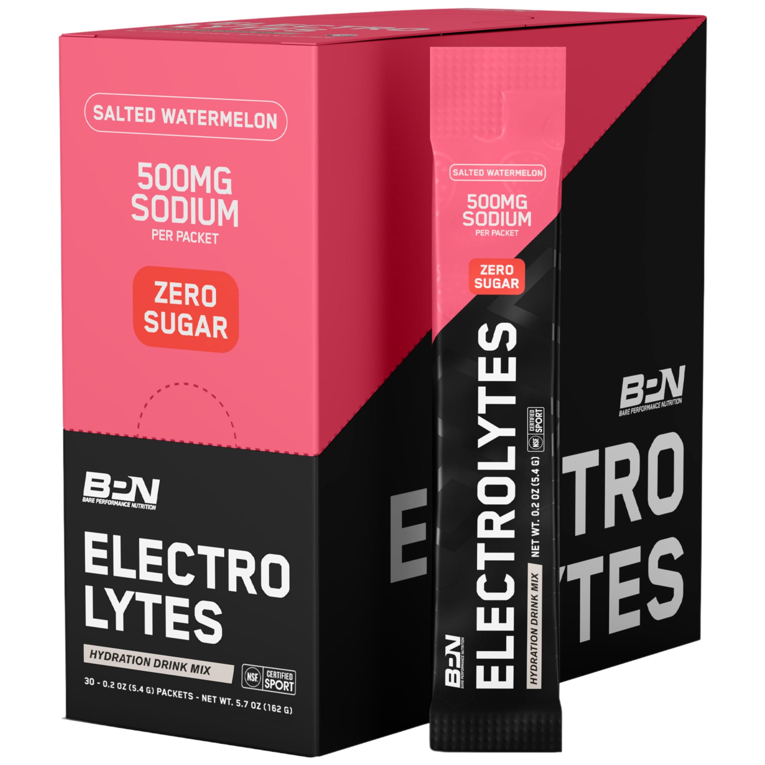 BARE PERFORMANCE NUTRITION BPN Electrolytes Go Packs Hydration Drink Mix | Sugar Free Electrolyte Powder | 500mg Sodium per Serving | Naturally Sweetened | Salted Watermelon, 30 Servings