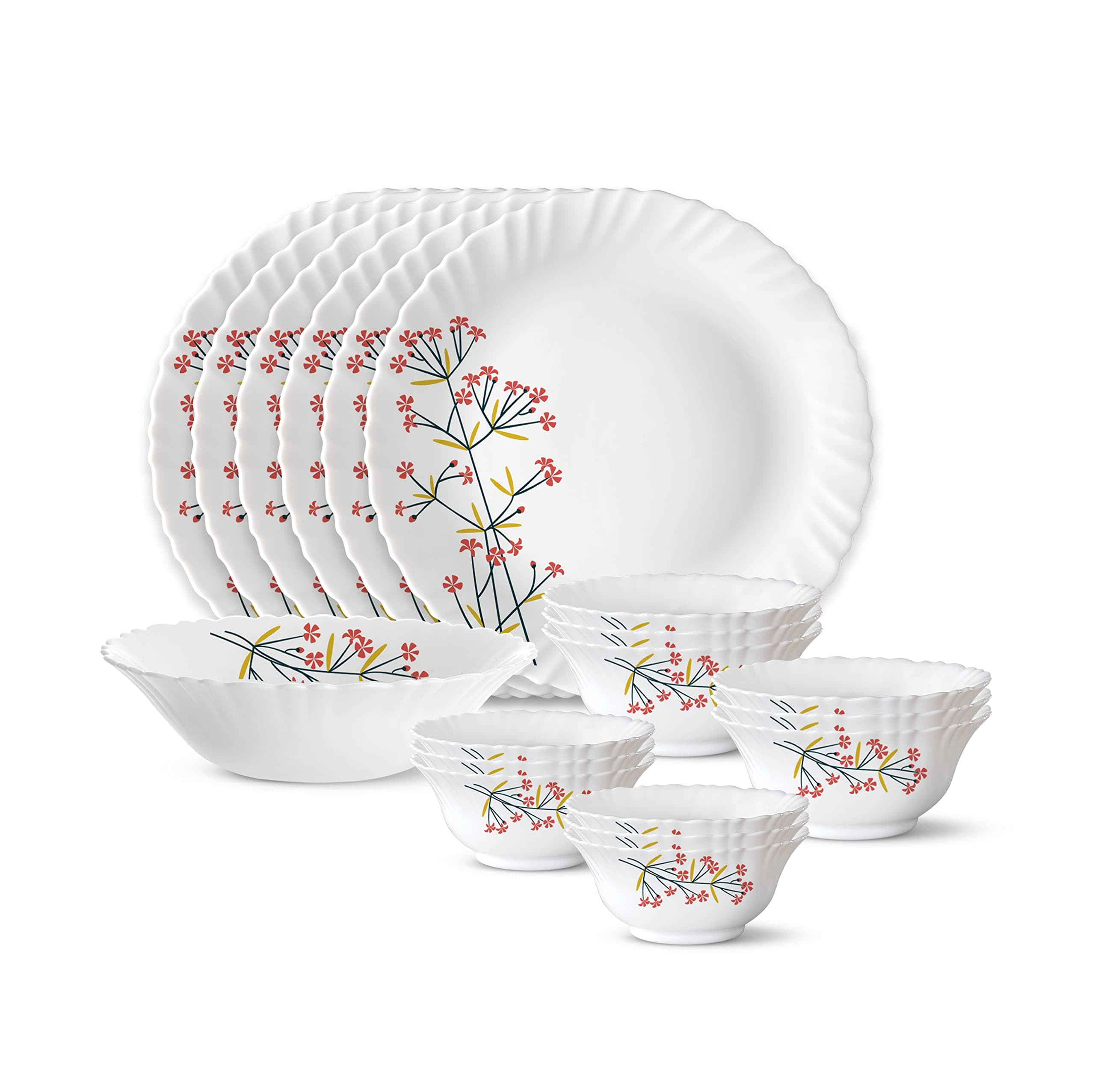 Borosil Gourmet Dinnerware Set For 6, 19 Pieces, White Dinner Plates and Bowls Sets, Chip Resistant Tempered Opal Glass, Stain Resistant, Dishwasher & Microwave Safe Dinner Set For Gifting, Serves 6