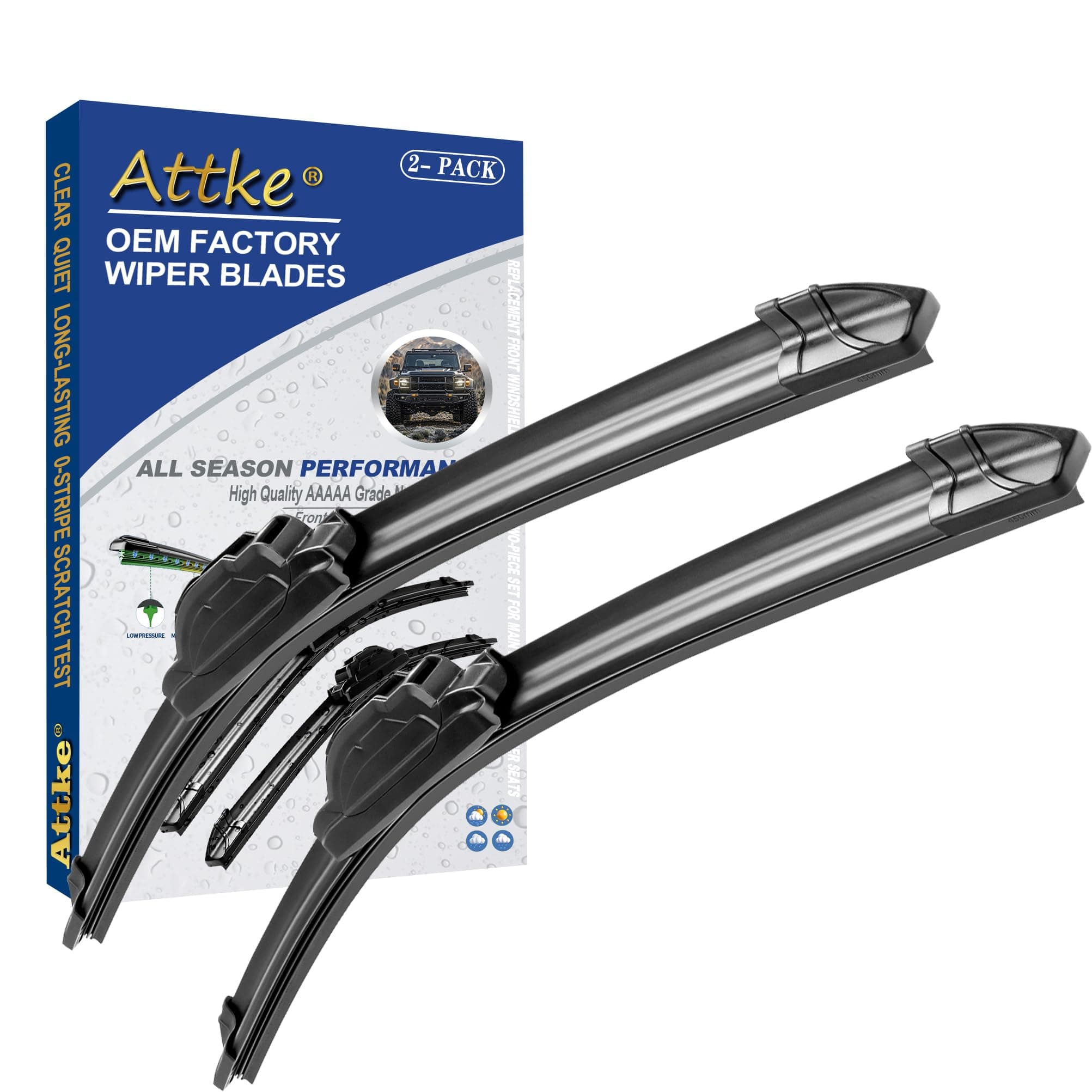 ATTKE OEM Quality Front Windshield Hook Wiper Blades OE Original Style (22″+22″ Front Windshield Wiper Blade Set)