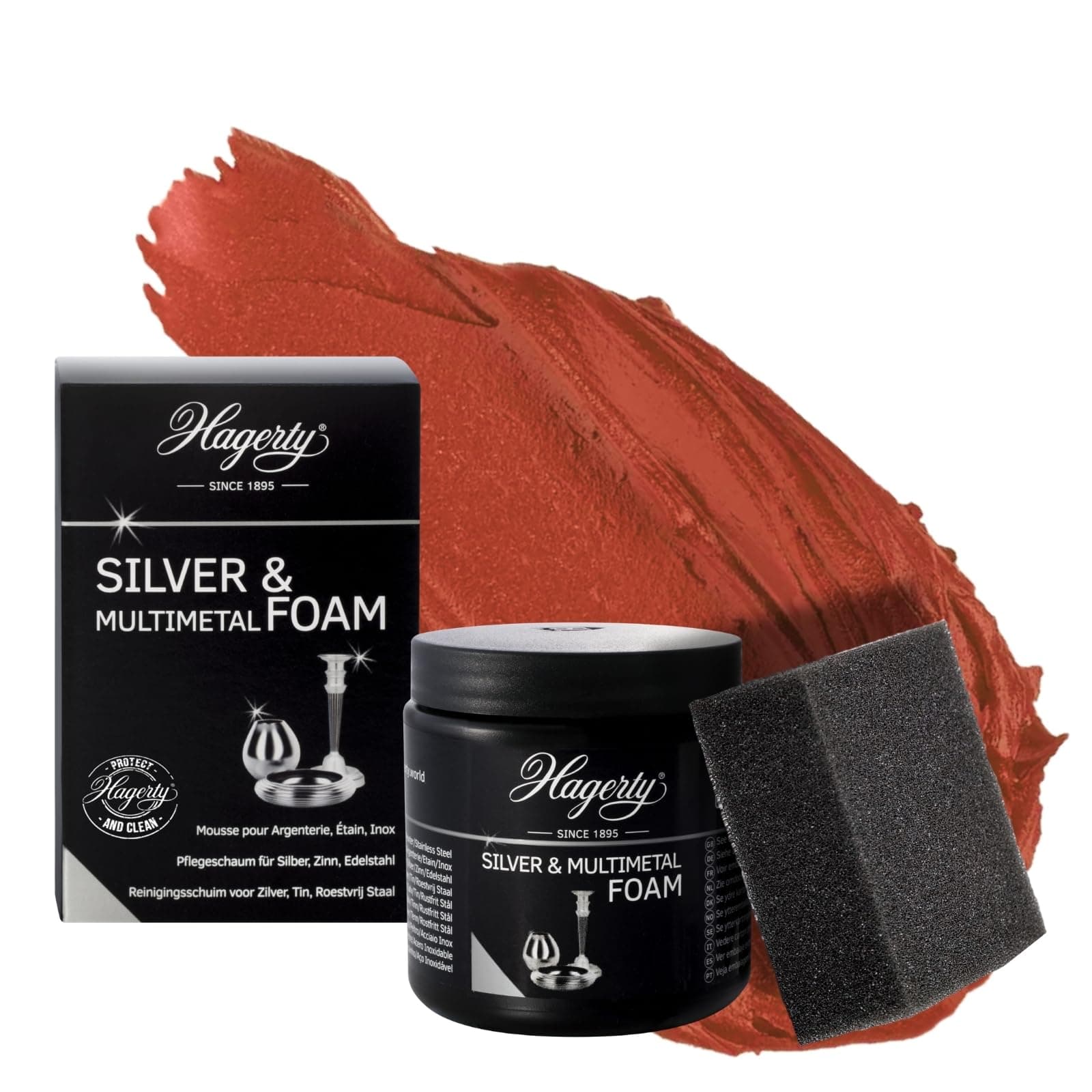 Hagerty Silver Foam 185g I Effective Silver Care Foam Paste for Silver and Silver-Plated Metal Pewter Stainless Steel Chrome I Silver Cleaner Paste for Renewed Shine I Incl. Sponge
