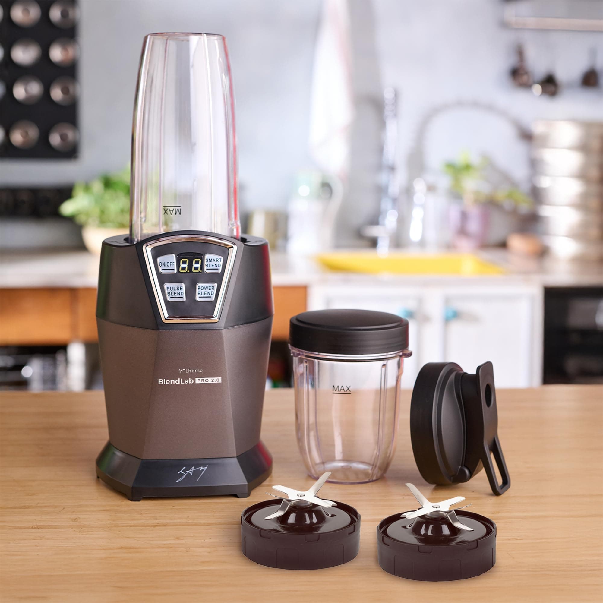 YFL HOME BlendLab Pro 2.0 Mixer Grinder for Kitchen, 1200W Blender with 2 Unbreakable Jars, 100% Copper Motor, Smoothie Maker with Preset Blend Modes, Laser Cut SS Blades | Blender for Smoothies(Grey)