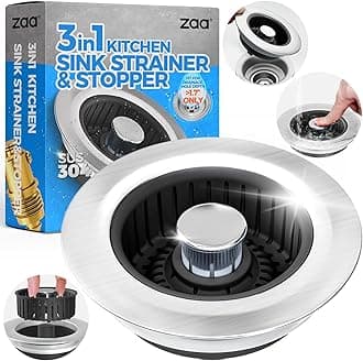 Sink Drain Strainer - 3 in 1 Kitchen Sink Stopper, Stainless Steel Kitchen Drain Plug & Cover with Anti-Clogging Basket Strainer, Fit US Standard 3-1/2'' Sink Drain Hole, Brushed Black