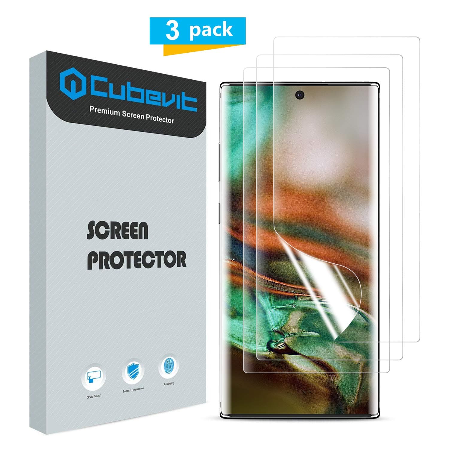 Cubevit Galaxy Note 10 Plus/Pro Screen Protector [3 Pack], [Compatible w/Fingerprint ID] Case Friendly TPU Protective Film Cover, Bubble free Screen Protector for Samsung Galaxy Note 10 Plus
