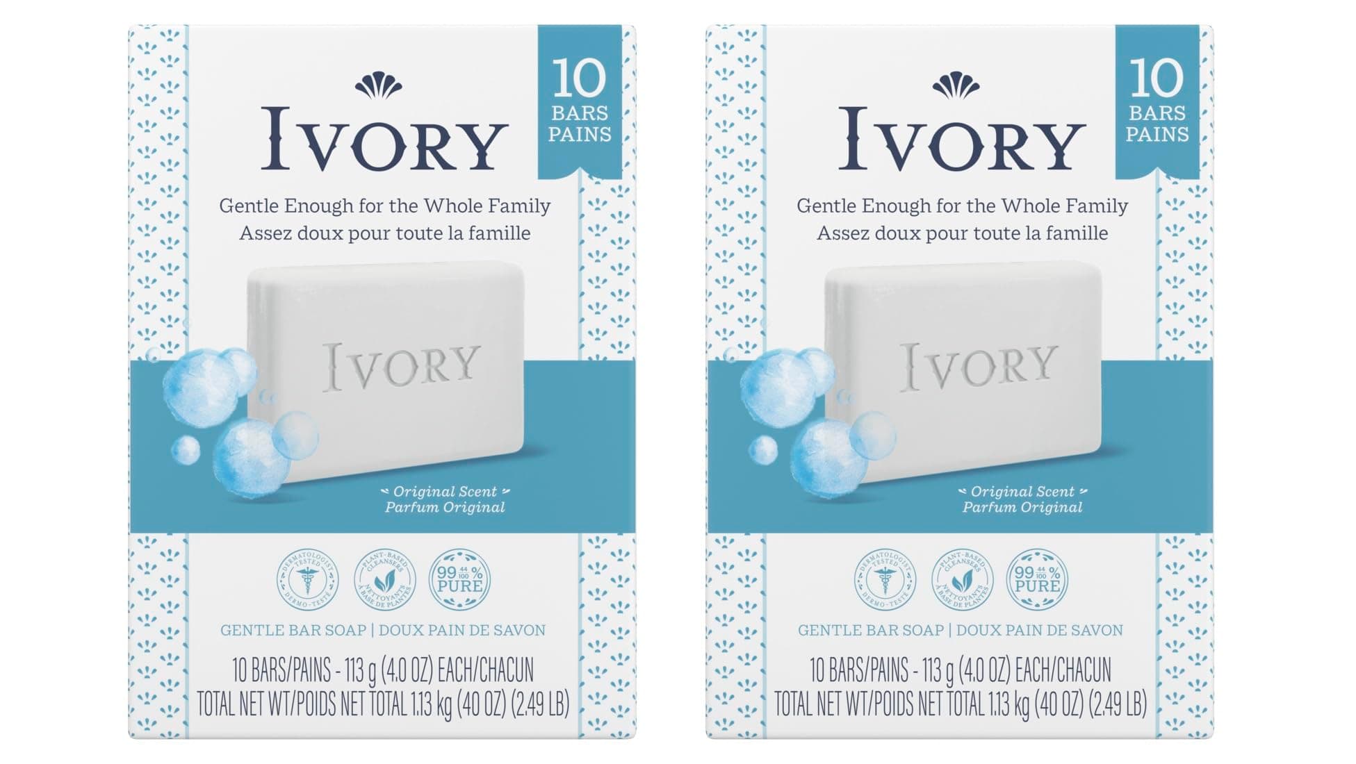 Ivory Clean Original Bar Soap, 4 Ounce, 10 Count (Pack of 2) Total 20 Bars