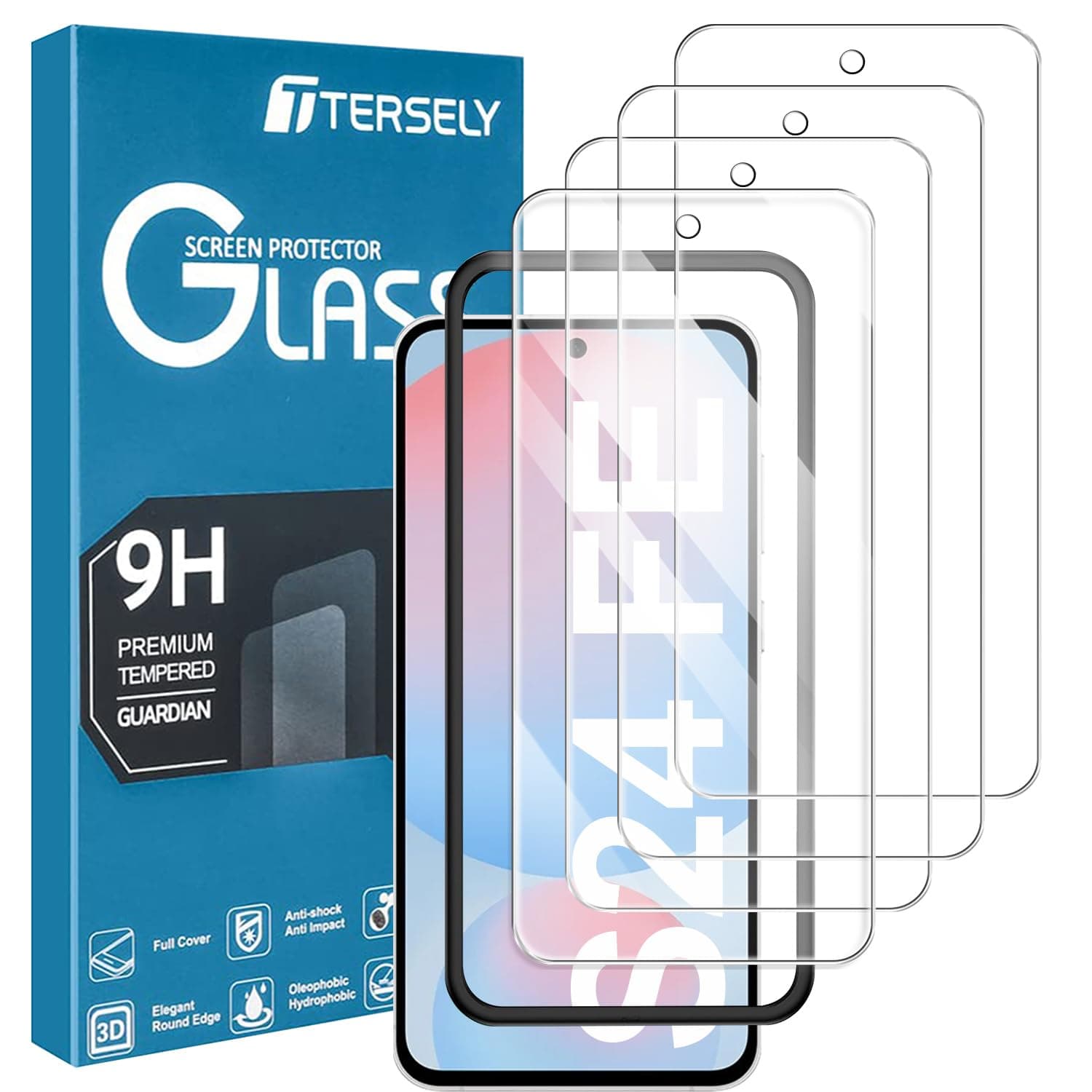 T Tersely [4-Pack] 9H Tempered Glass Screen Protector for Samsung Galaxy S24 FE, with Installation Alignment Frame, Support Fingerprint Unlock, Case Friendly, Anti-Scratch Film