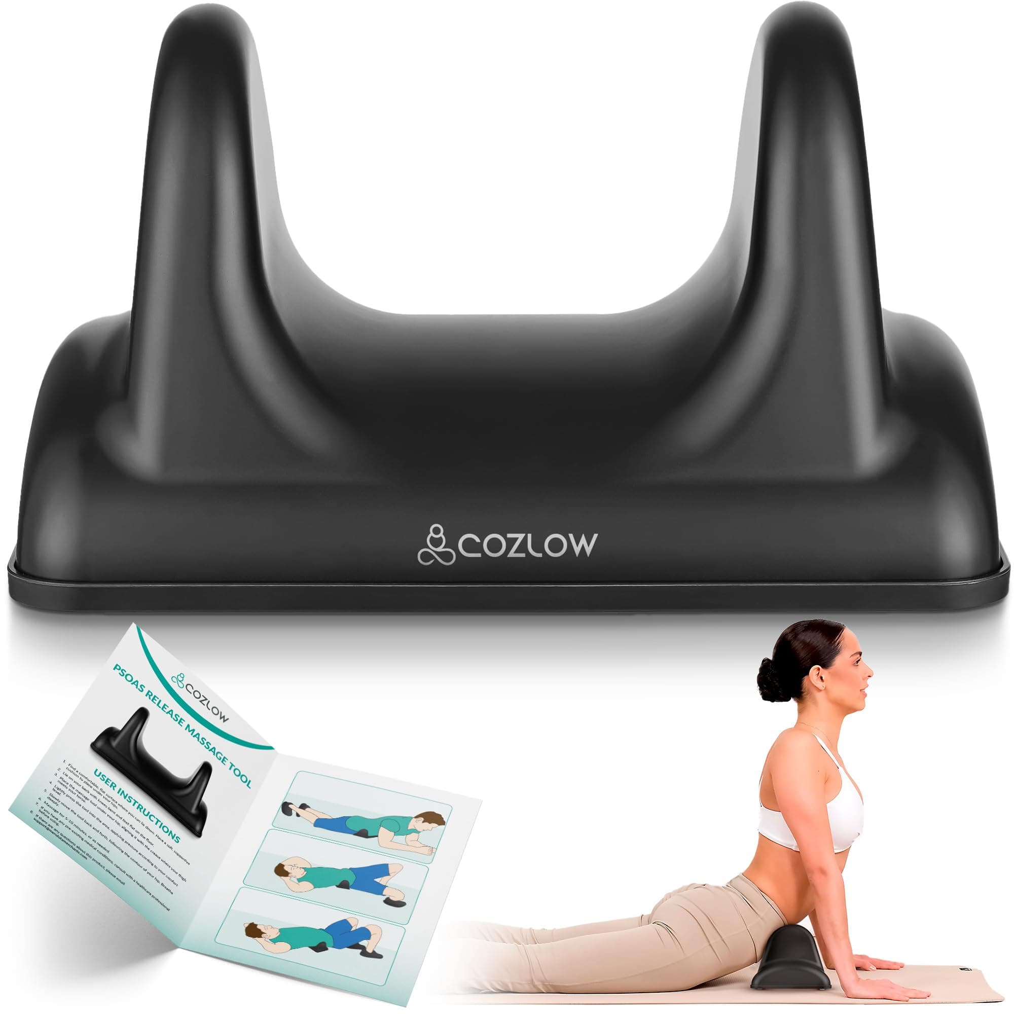 Psoas Release Massage Tool - Black - Back & Hip Flexor Muscle Stretcher - Deep Tissue Massage Tool for Myofascial Release - Trigger Point Massager for Pain Relief & Quick Recovery - by Cozlow
