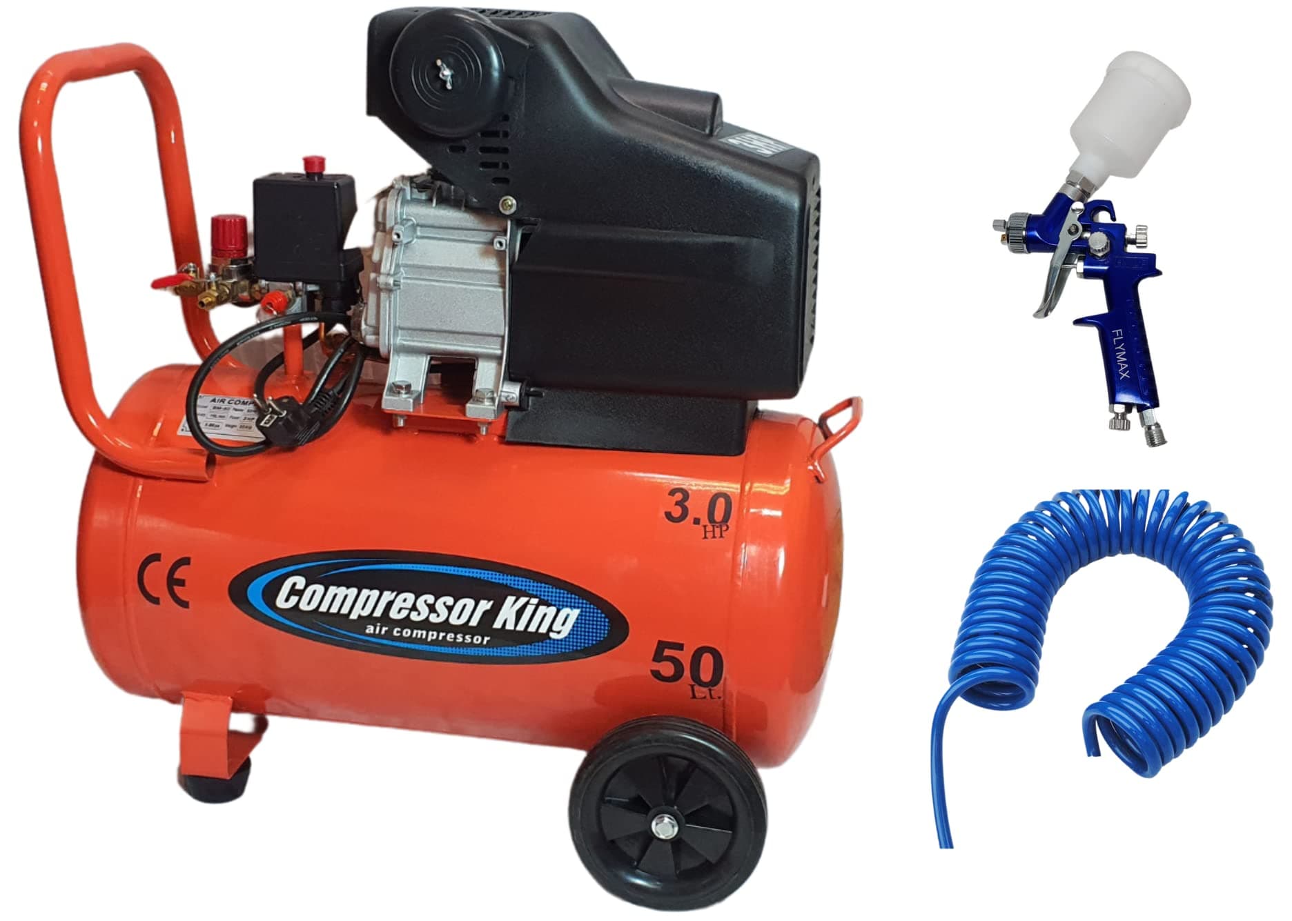 Compressor King 3Hp 50L Lubricated Air Compressor With 100% Copper Winding (WITH QUATER PAINT GUN AND PU PIPE)
